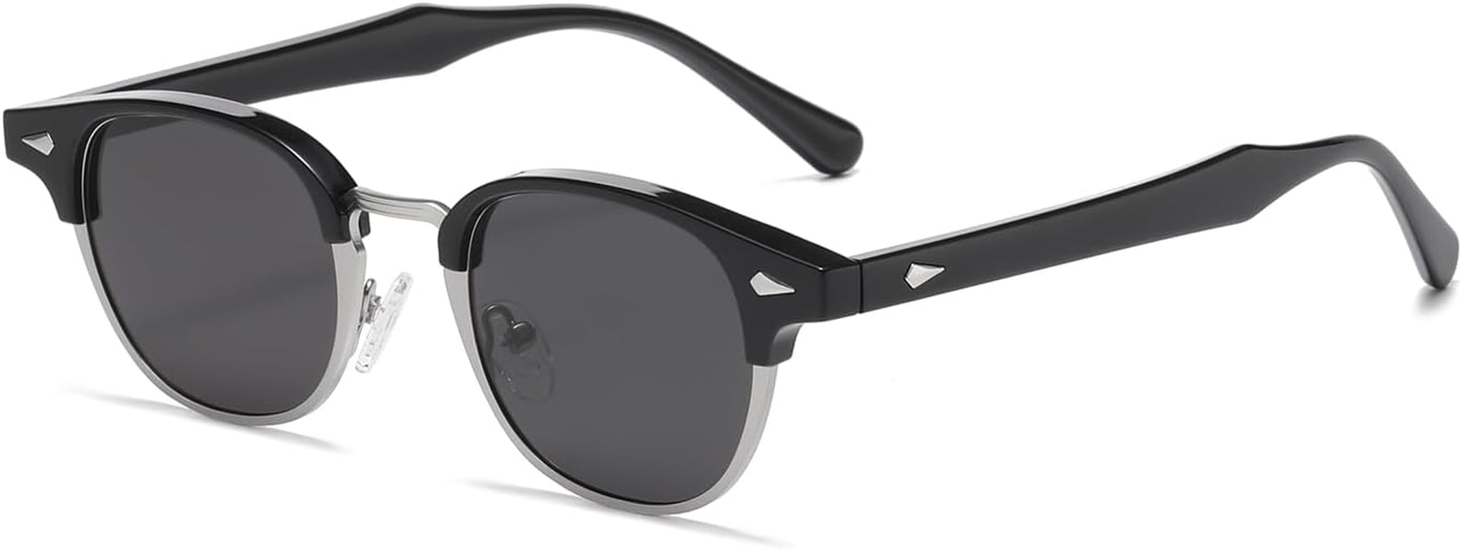 LJCZKA Polarized round Sunglasses for Men Women Retro Small Circle Semi Rimless Sun Glasses Classic Shades UV400 Protection