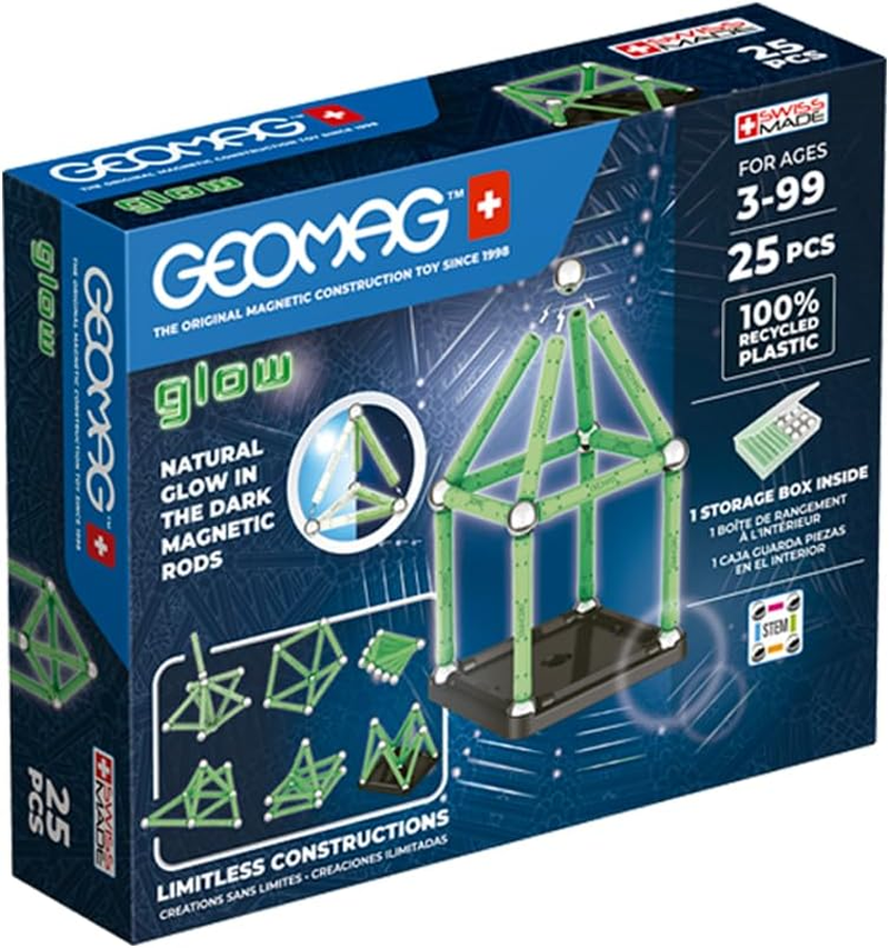 Geomag, Glow Recycled, Magnetic Constructions with Glow Effect, Magnetic Bars Glowing in the Dark, 25-Piece Pack, 100% Recycled Plastic image number 6