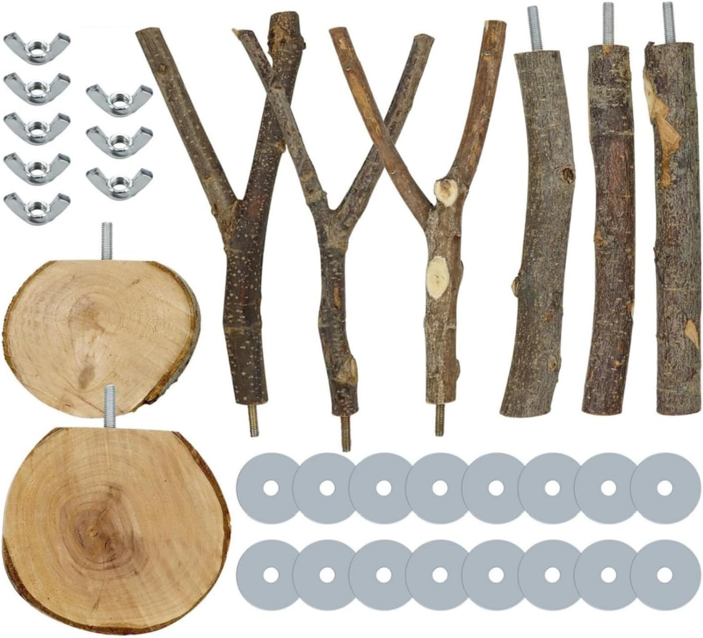 8 Pieces Wooden Parrot Perch, Natural Wood Bird Perch, Stand Fork Toys, Hanging Multi-Branch Perch Platform, Hammock Swing Toy for Macaws, Small Parakeets, Conures, Budgies, Finches image number 4