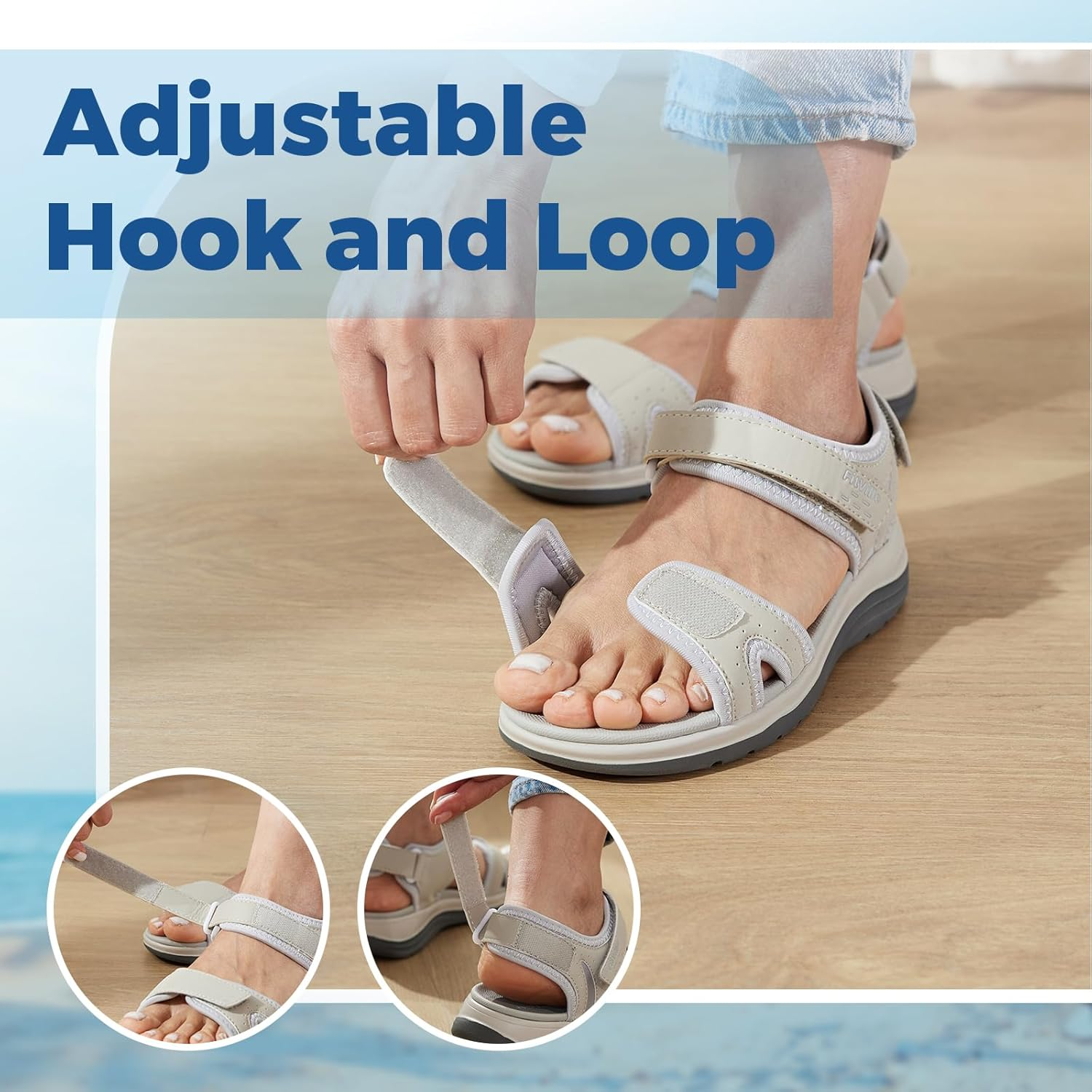 Fitville Women'S Wide Sandals, Flat Outdoor Sandals with Adjustable Ankle Strap for Plantar Fasciitis & Swollen Feet | Arch Support & Slip Resistance & Comfortable image number 5