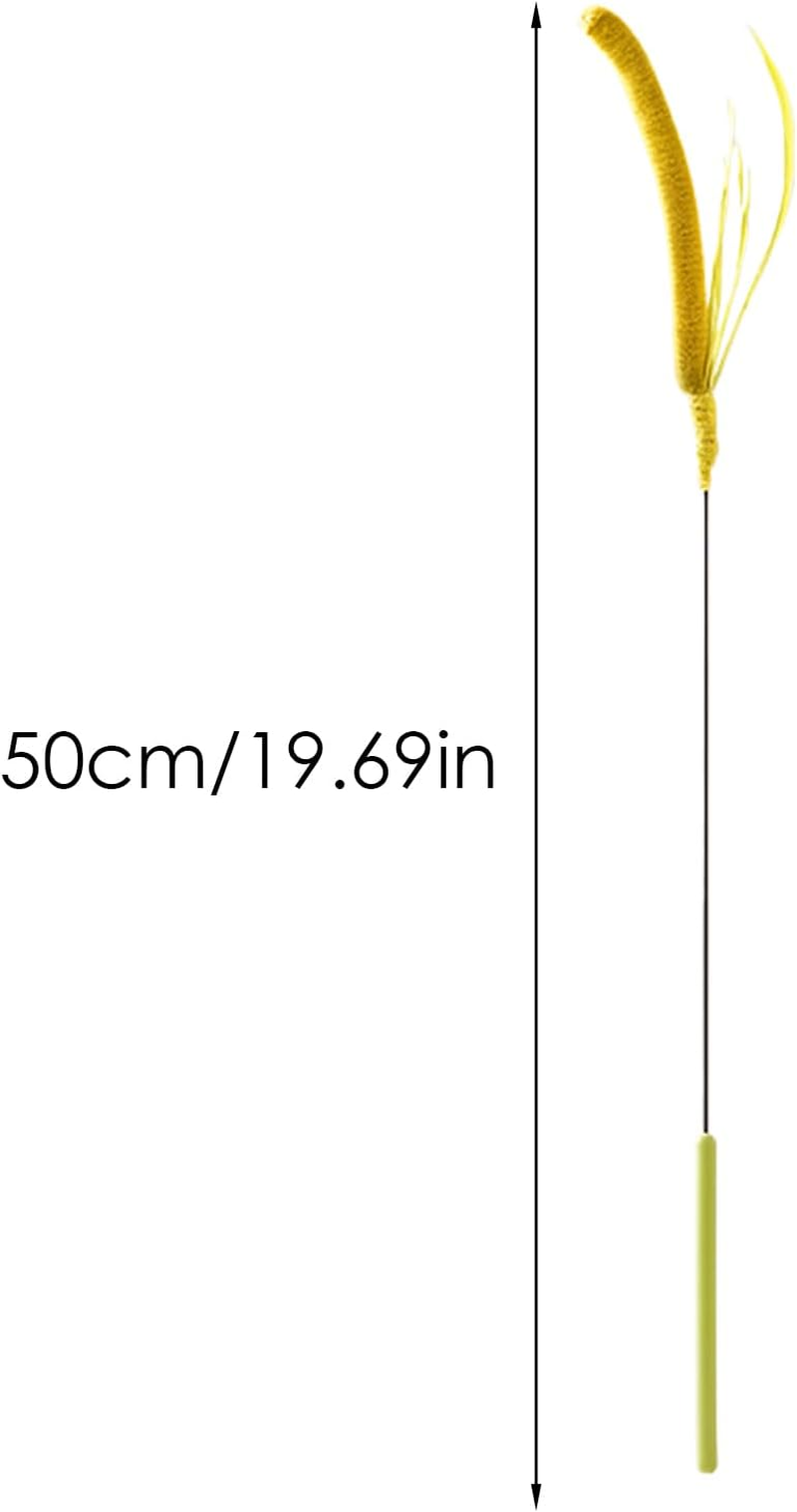 Cat Wand Toy - Simulated Setaria Kitten Toy Rod | Cat Stick | Simulated Dogtail Grass Teaser | Faux Grass Shaped Plush Rod for Physical Training and Playing - Yellow image number 3