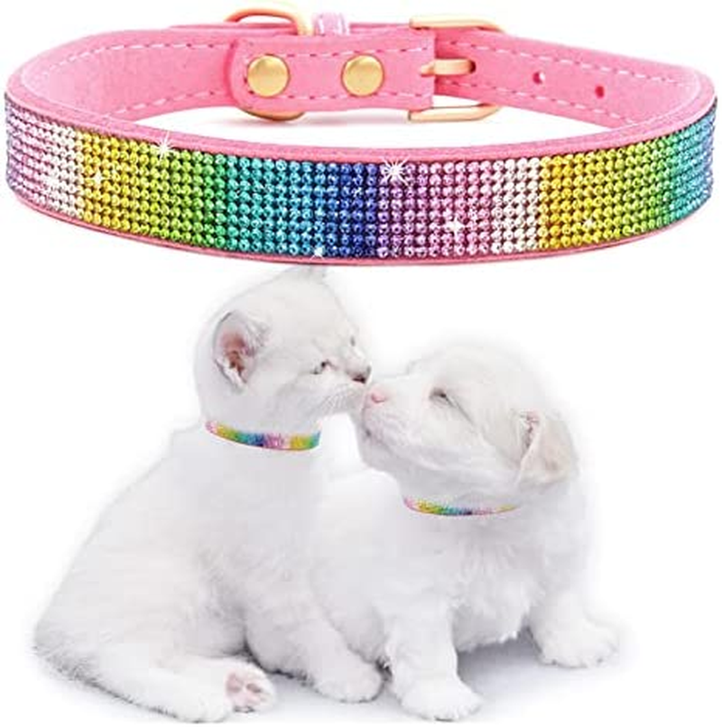 Kalevel Dog Collar Leather Rhinestone Cat Collar Personalized Pet Collar Supplies Adjustable with Metal Buckle Bling Black for Puppies Cats