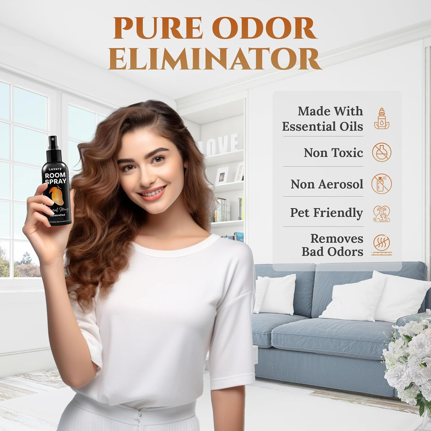 605Products - Tropical Mango Air Freshener - Room Spray for Home, Bathroom, and Bedroom - Long Lasting Odor Eliminator with Essential Oils and Natural Ingredients - Home Fragrance Essential - 2 Pack image number 4