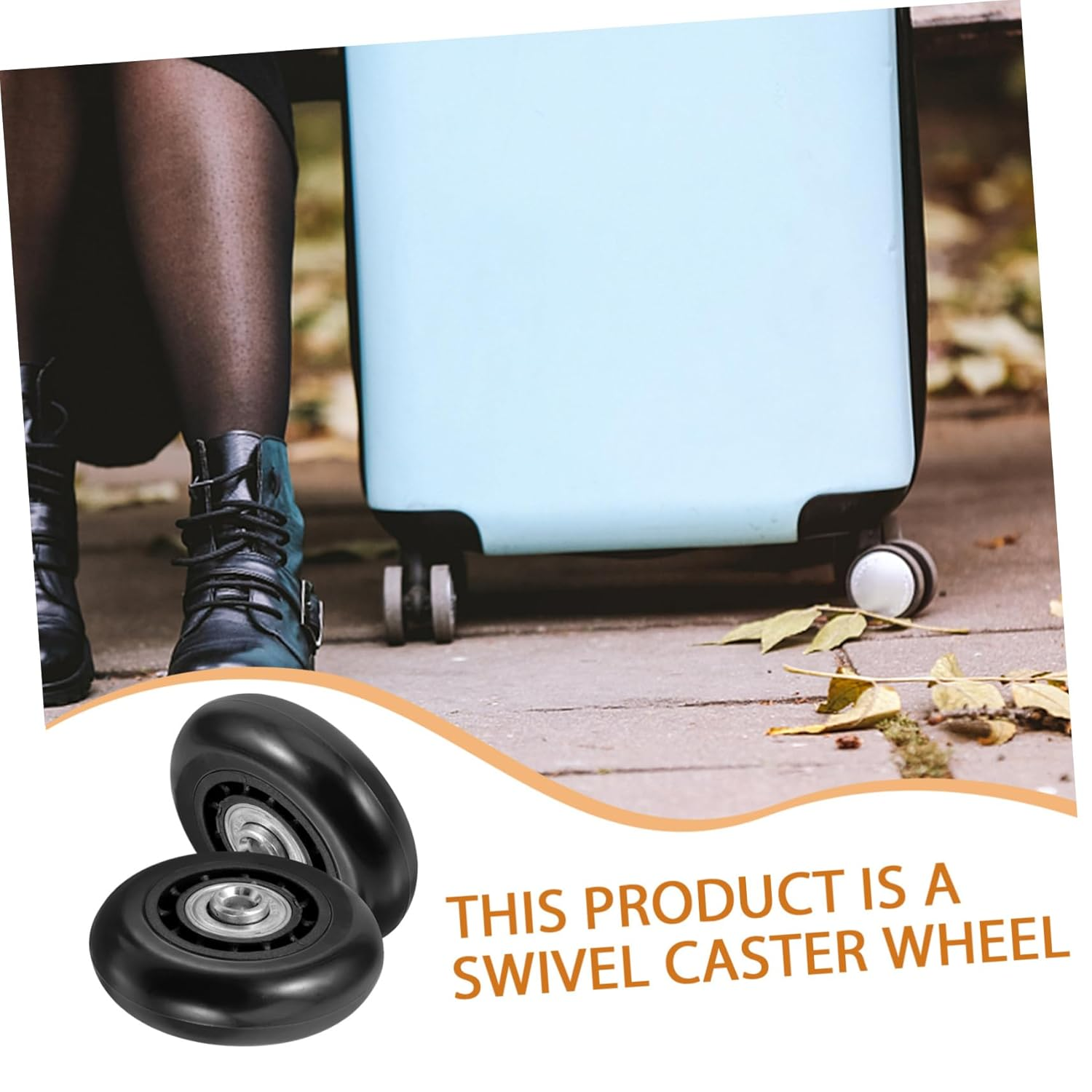 TOPPERFUN 2Pcs Black Luggage Wheels Replacement Kit with Metal Bearing Axles 60X23Mm, Universal Suitcase Swivel Caster Wheels for Travel Bags and Trolley Suitcases Repair image number 2