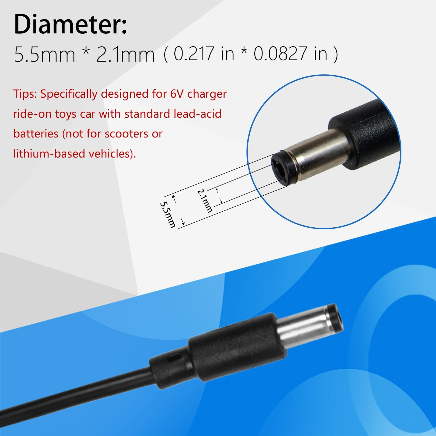 6V Charger for Kids Ride on Car, 6 Volt Battery Charger for Best Choice Products Trax Disney Frozen Mickey Minnie Mouse Racer Quad BMX X6 Audi R8 Wal-Mart Kid TRAX Moto ATV Quad image number 3