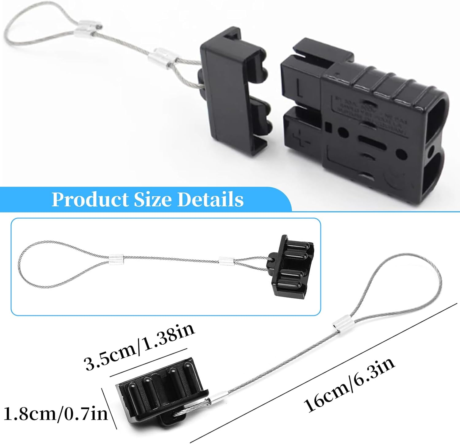 4 Pieces Dust Covers for Anderson Plug Connectors, Heavy-Duty 50AMP Battery Connector Protectors with Rope, Secure Durable Dustproof Caps, Power Battery Plug Protective Cover Sheath (Black) image number 3