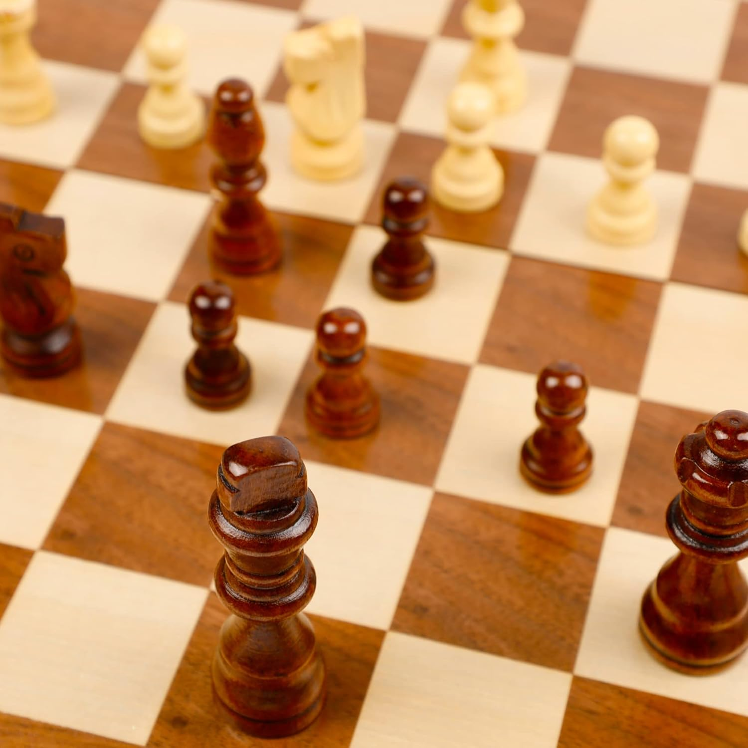 Juegoal Wooden Chess Pieces Only, 32 Pieces Wood Chessmen Pieces, 3 Inch King Figures Chess Game Pawns Figurine Pieces, Replacement of Missing Piece, Includes Storage Bag image number 2