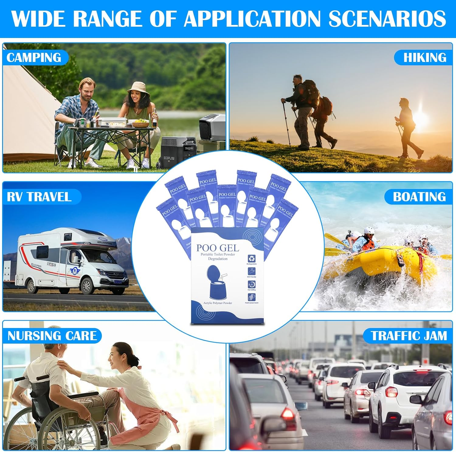 Portable Toilet Gel Powder, 20G/Pack Poo Gel for Portable Toilet, Heavier Net Wt Portable Toilet Absorbent Gel Powder for Camping Outdoor Hiking, No More Incomplete Gel image number 6