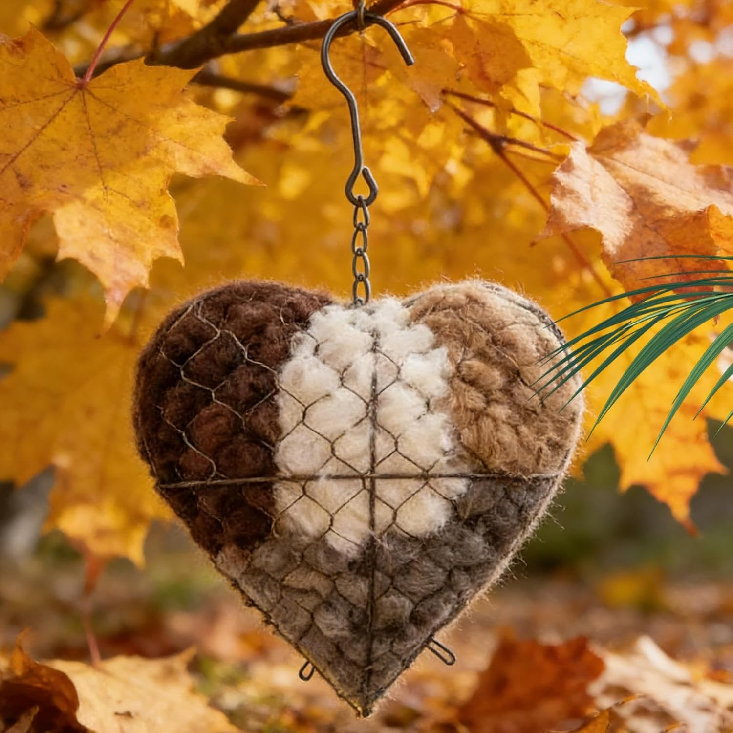 Handmade Fiber Bird Nesting Heart, Bird Nesting Heart Outdoor Art, Refillable Hangable Holder, Fiber Birds Nestings Material for Parakeet Cockatiel Canary Finch Lovebird Winter Garden Tree