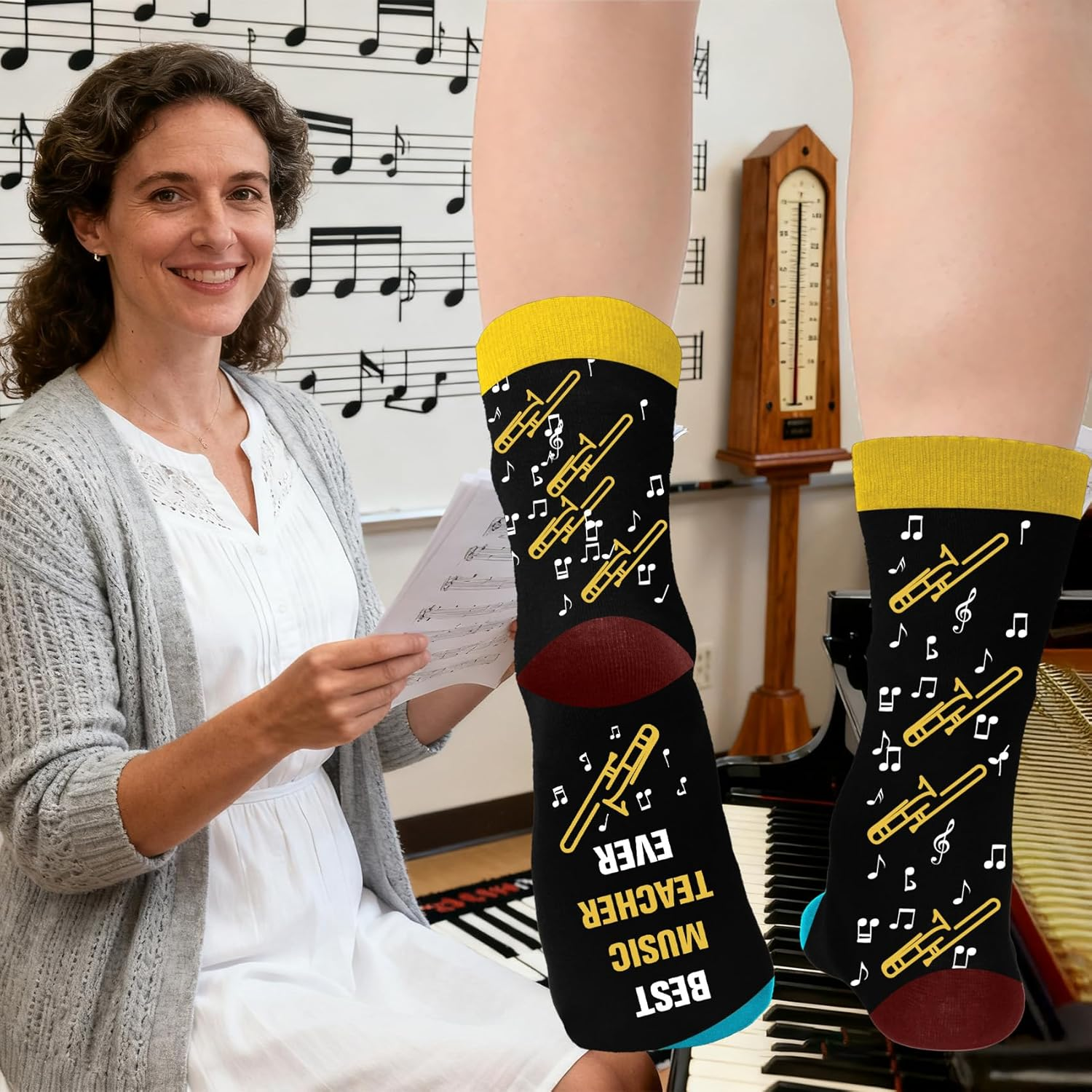 Music Teacher Gifts Women Male, Appreciation Thank You Music Teacher Gifts Trombone Socks, Best End of Year Birthday Retirement Retired Gift Ideas Funny Stocking Stuffers Christmas Valentines image number 5