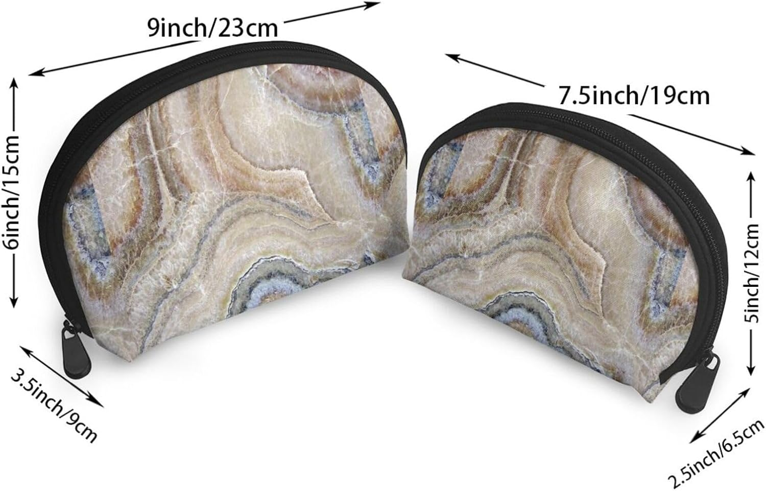 Cozimangoe Coin Pouch Makeup Bags Set, 2 Piece Shell Shape Cosmetic Bag with Pockets for Daily Travel Handbag Lipstick Keys Toiletry, Personalized Onyx Stone Pale Blue Print image number 3