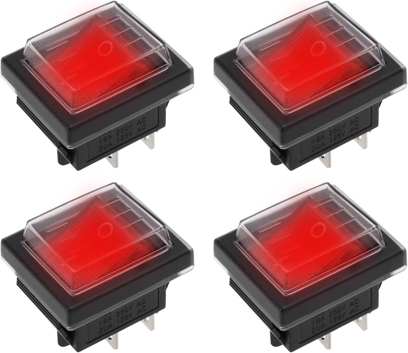 Emagtech 4Ocs 16A 250V Waterproof Rocker Arm Self Locking Power Switch 4Pin 2 Position Switch with Dust Cover LED Light Toggle Switch for Car and Vessel Red and Black image number 3