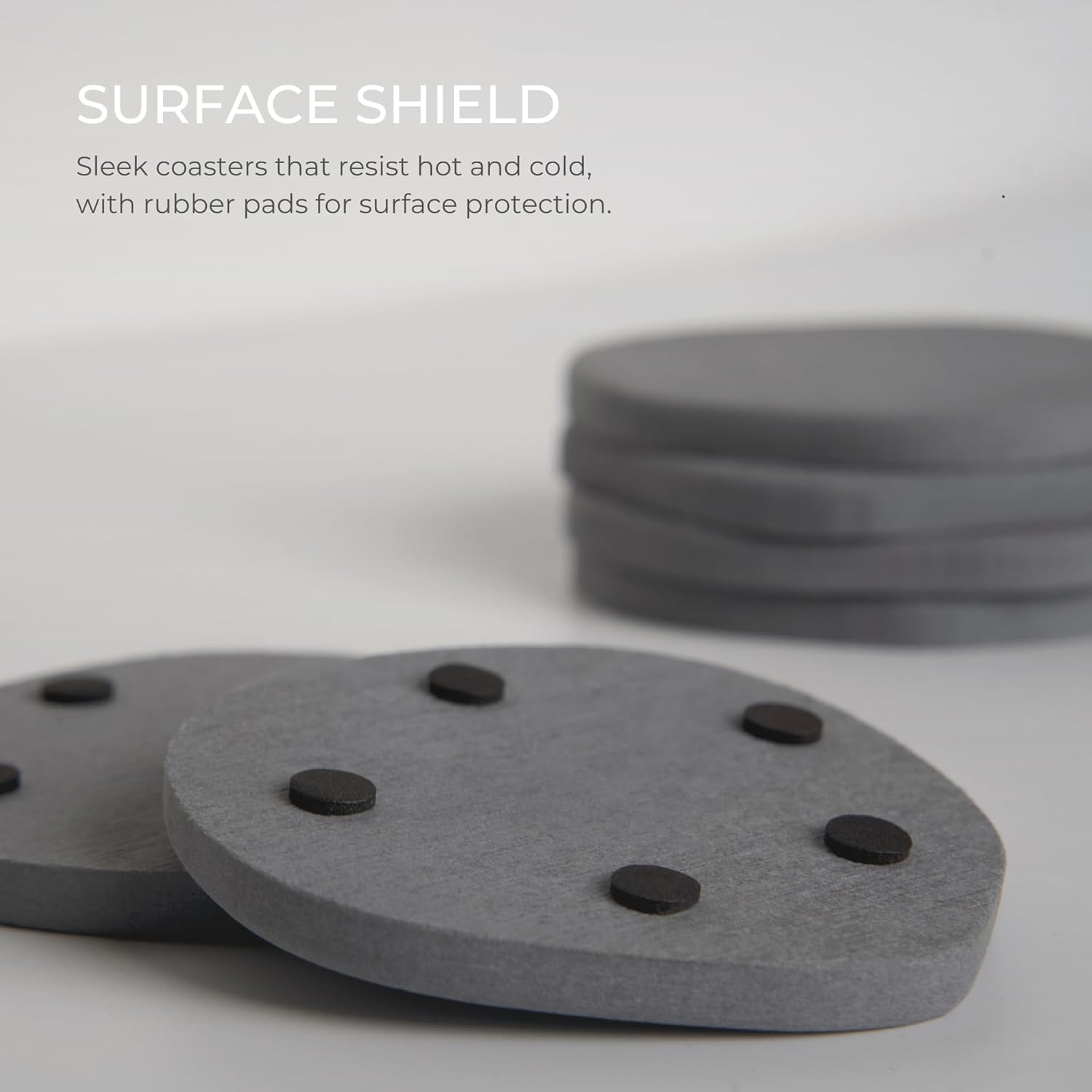 Home - Stone Coasters, Set of 6 | Super Absorbent, Quick Dry Diatomite Coaster for Drinks | Made of Natural Diatomaceous Earth | Absorbing Water Instantly | Unique Shapes | Colour Graphite image number 2