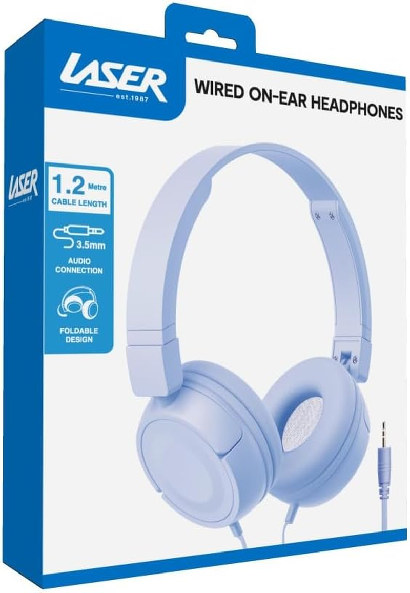 Laser Wired On-Ear Headphones &ndash; Blue &ndash; Foldable Lightweight Headset with Soft Cushioned Earpads & 3.5Mm Audio Jack &ndash; Comfortable Wired Headphones for Kids, Travel & Everyday Listening image number 2