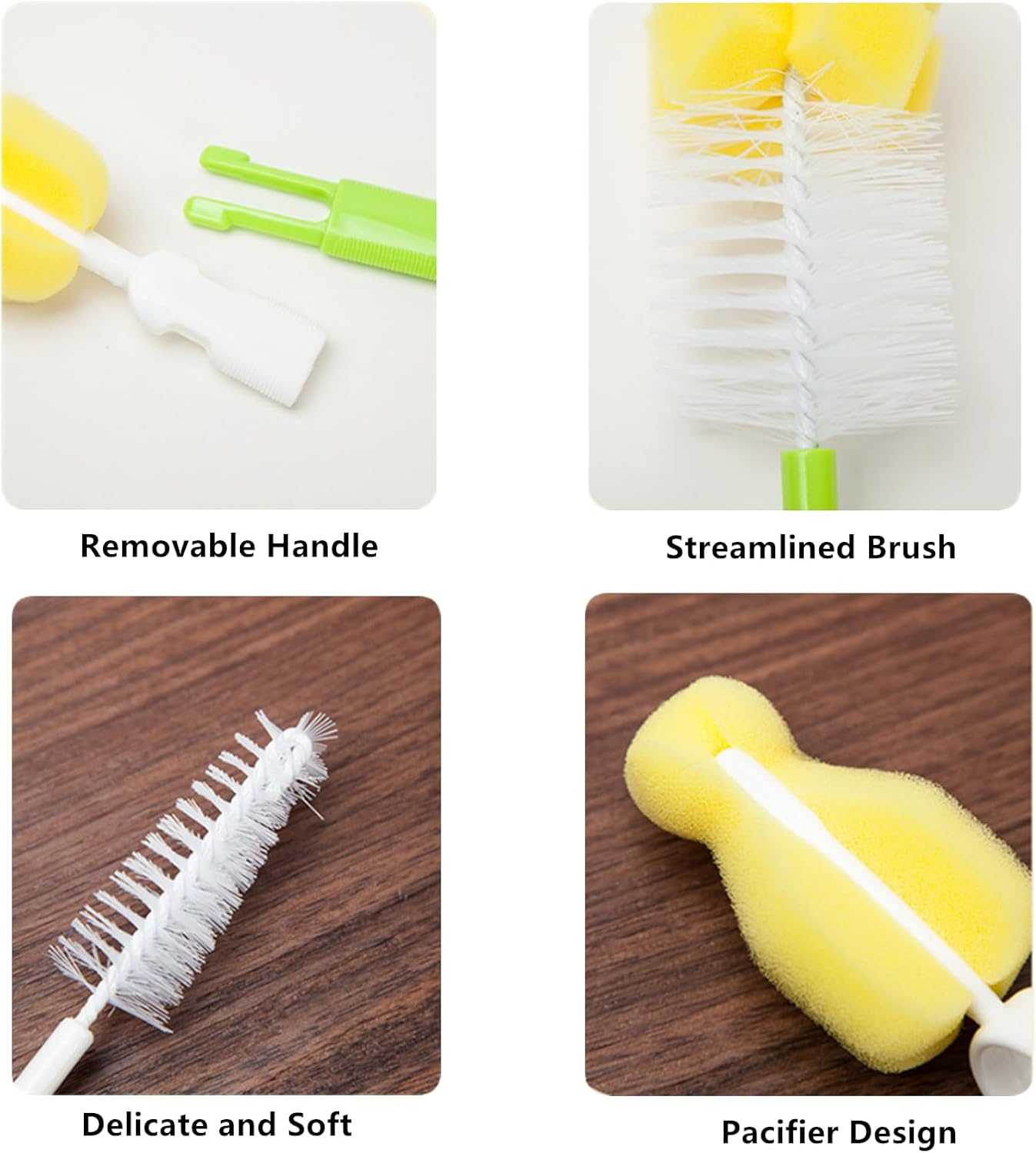 6Pcs Pink Baby Bottle Cleaner Brush Set, Pacifier Brush and Straw Brush, Long Handle Sponge Bottle Brush. image number 2