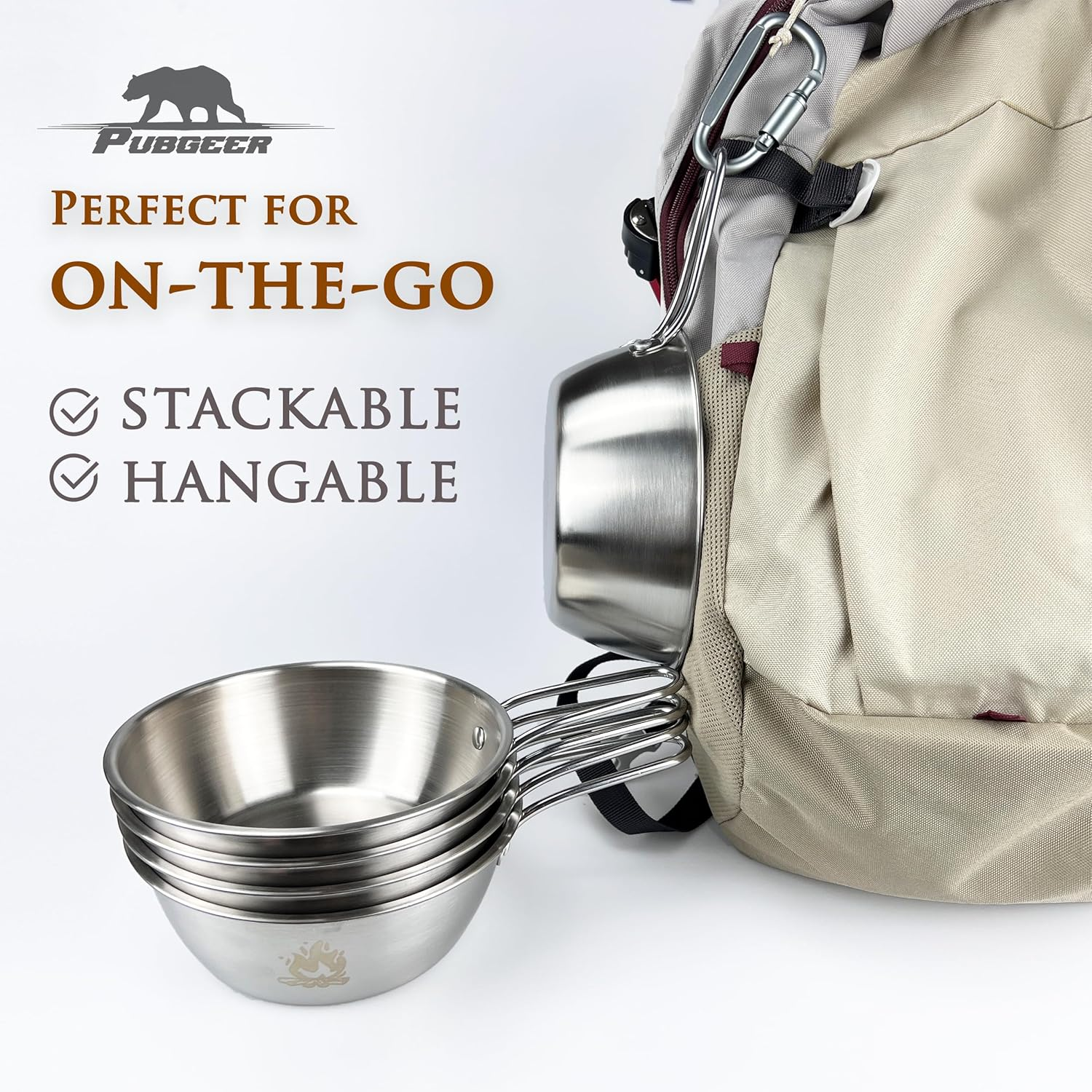 Pubgeer Camping Bowls 31Oz (4 Pack) - Nesting Stainless Steel Bowl with Handles | Outdoor Sierra Cup | Ideal for RV Travel, Camping, and Backpacking | Makgeolli Bowls | Soup Bowls image number 3