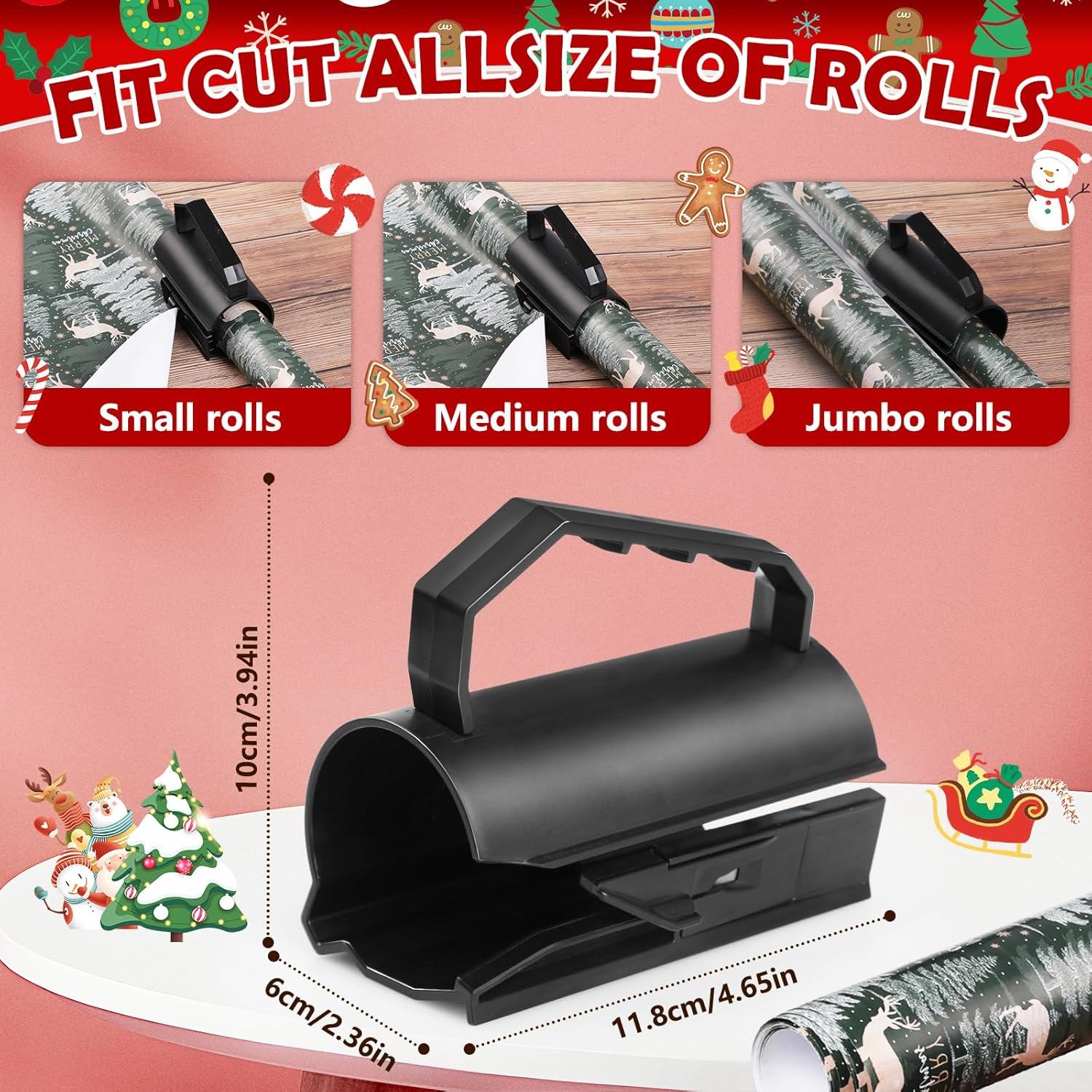 Wrapping Paper Cutter, Geeric Gift Wrap Cutter for Roll with Handle Professional Christmas Wrapping Paper Cutters Safe Sturdy Reusable Food Baking Wrapper Dispenser Tool for Shop Birthday Wedding