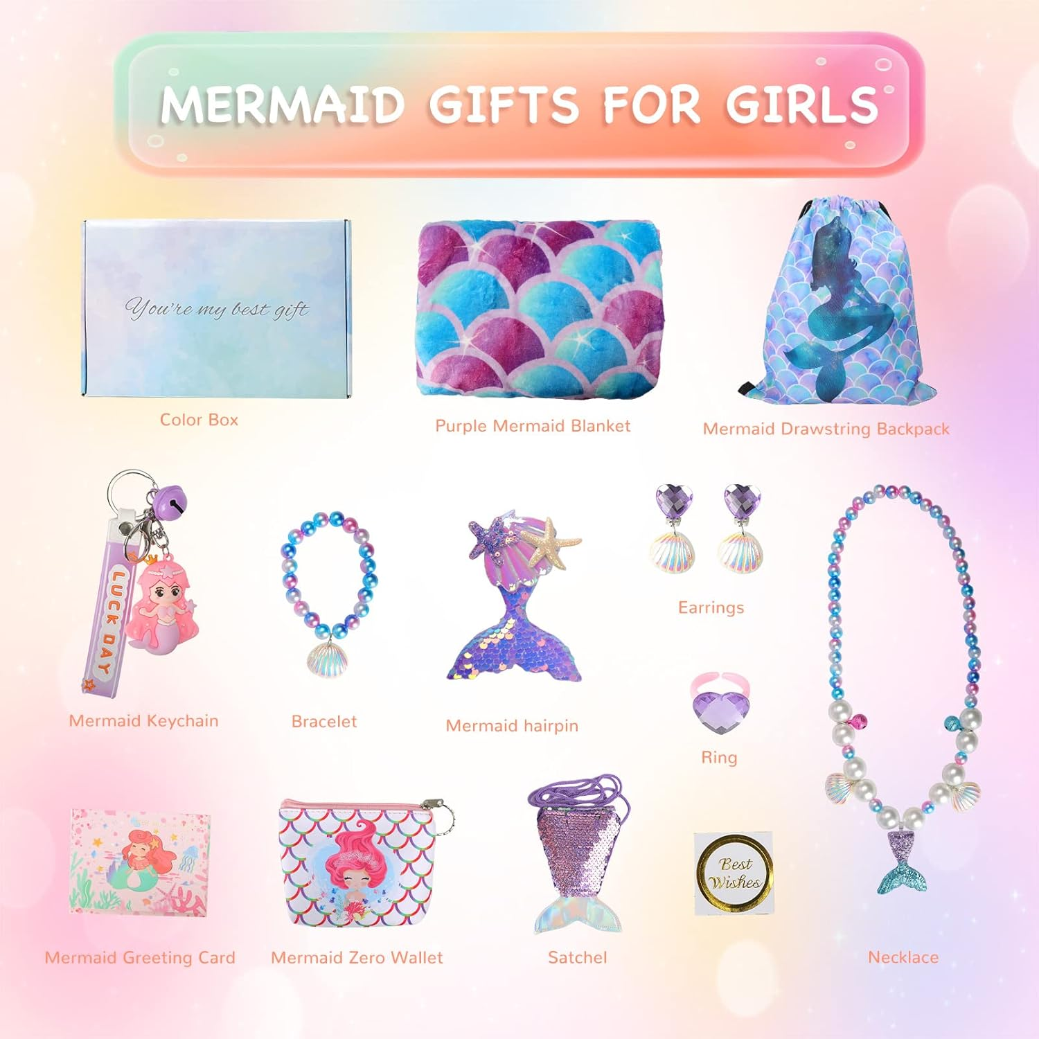 Mermaid Gifts for Girls, Mermaid Tail Blanket Mermaid Jewelry Makeup Set for Girls 3 4 5 6 7 8 9 10 11 12 Years Old image number 3