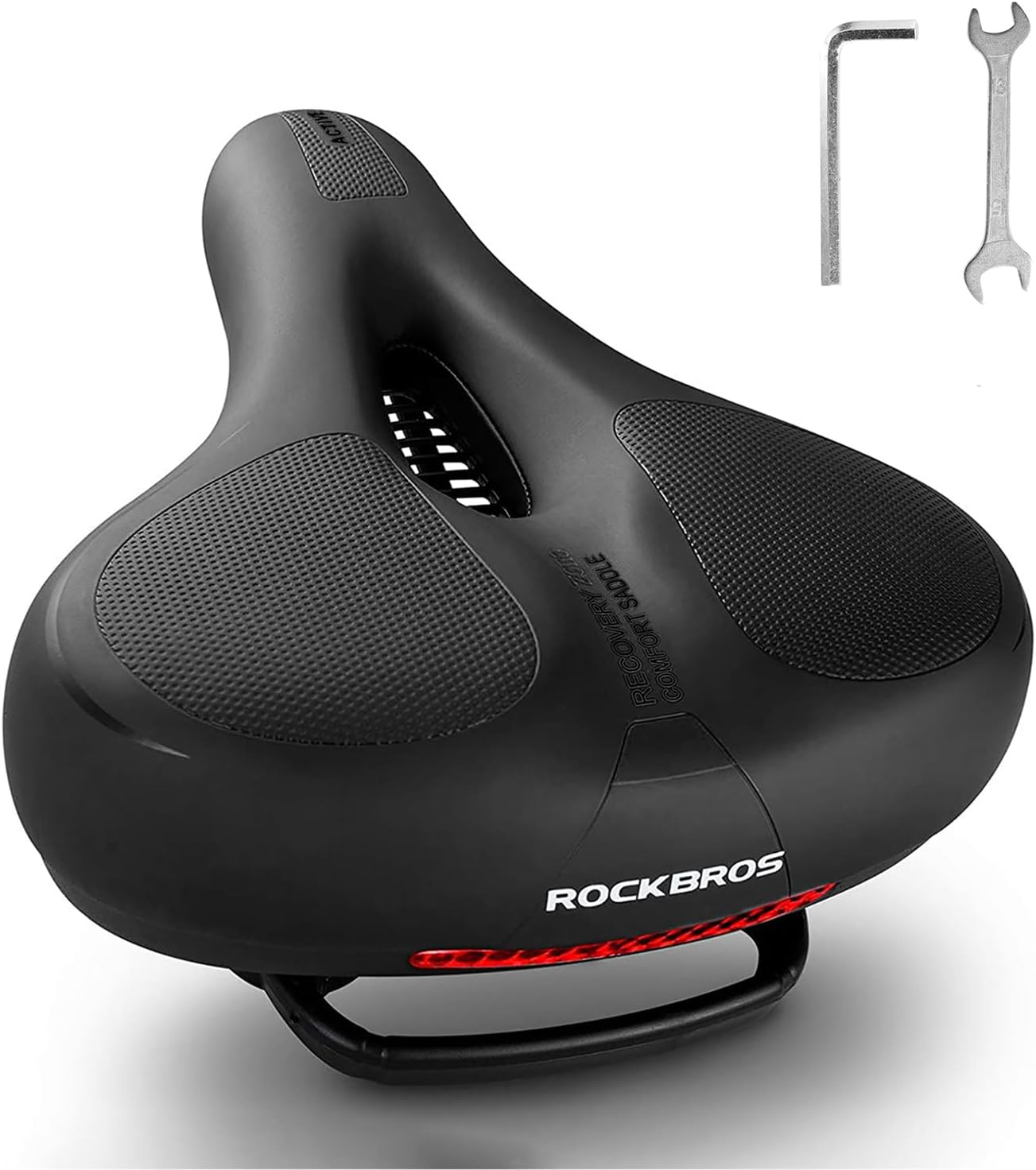 ROCKBROS Bike Seat Comfort Bike Saddle Mountain Bicycle Accessories for Men Women Soft Wide Bike Seat Cushion Dual Shock Absorbing with Reflective Strip