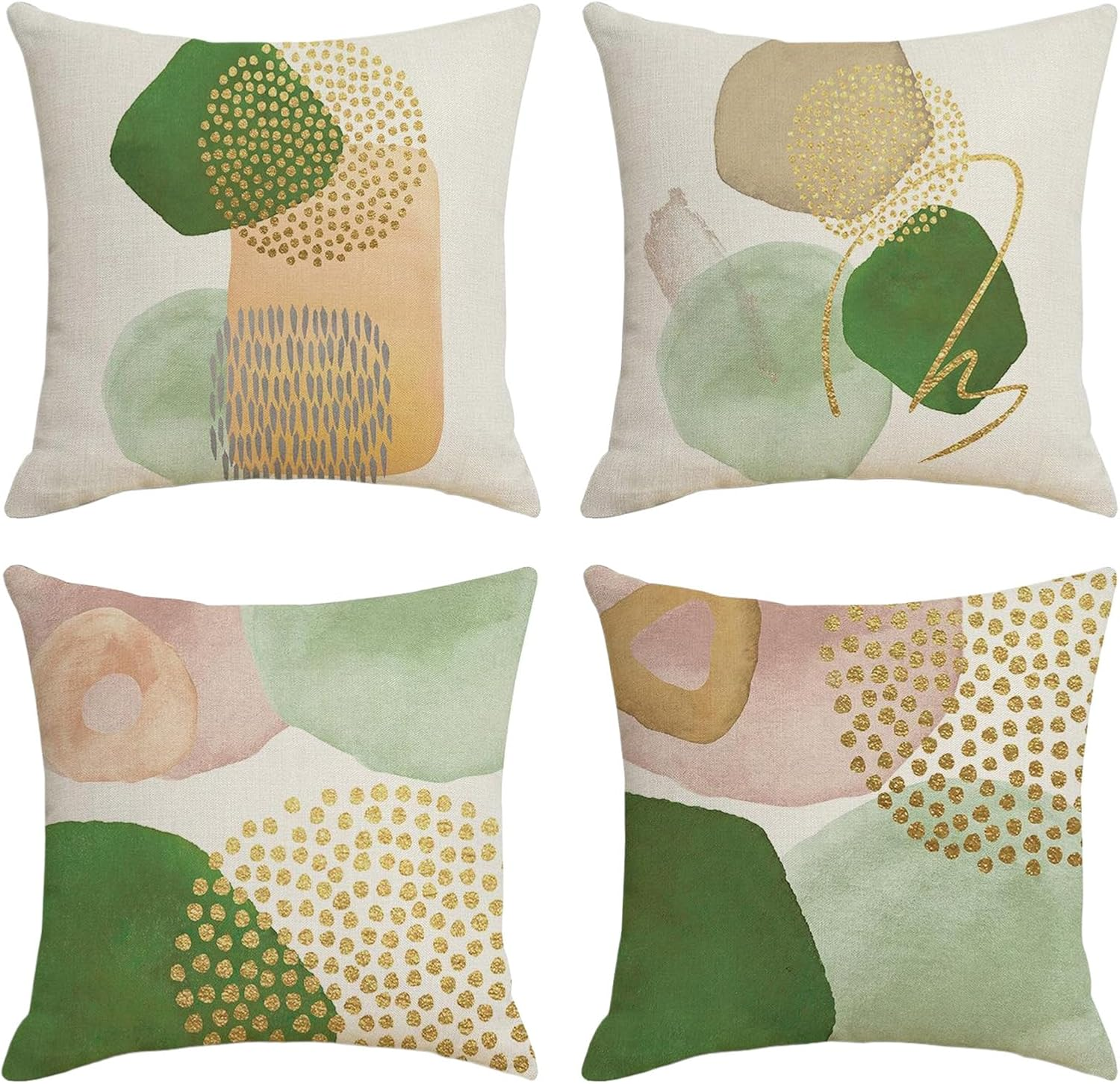 Square Linen Pillow Covers 45X45Cm Set of 4 Boho Abstract Modern Art Decorative Throw Pillow Cover Minimalist Geometric Bohemian Cushion Case for Couch, Bed, Home Decor
