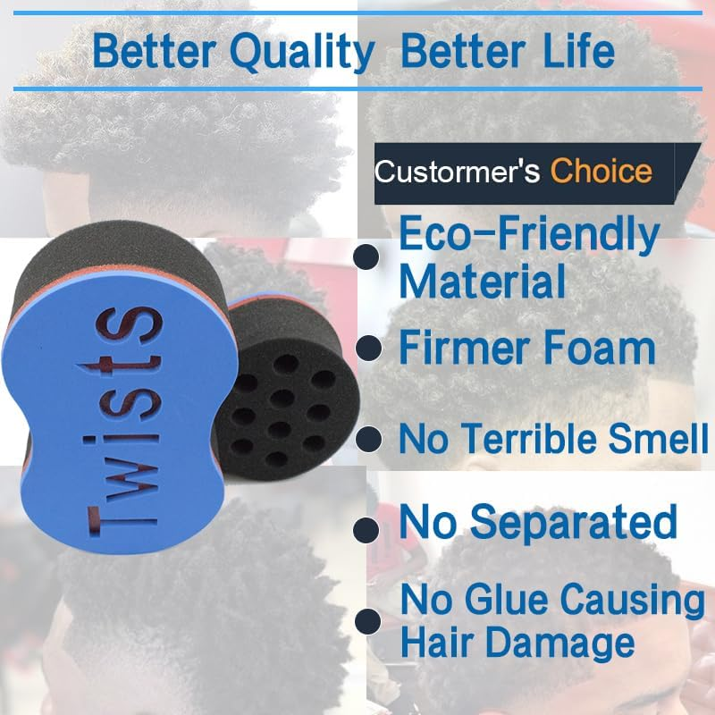 Twist Hair Sponge Brush Curl Sponge Big Holes for Women and Men Dread Foam Afro Curling Loc Barber Coil Nappy Brush Wave Black Sponge 3 Pcs image number 4