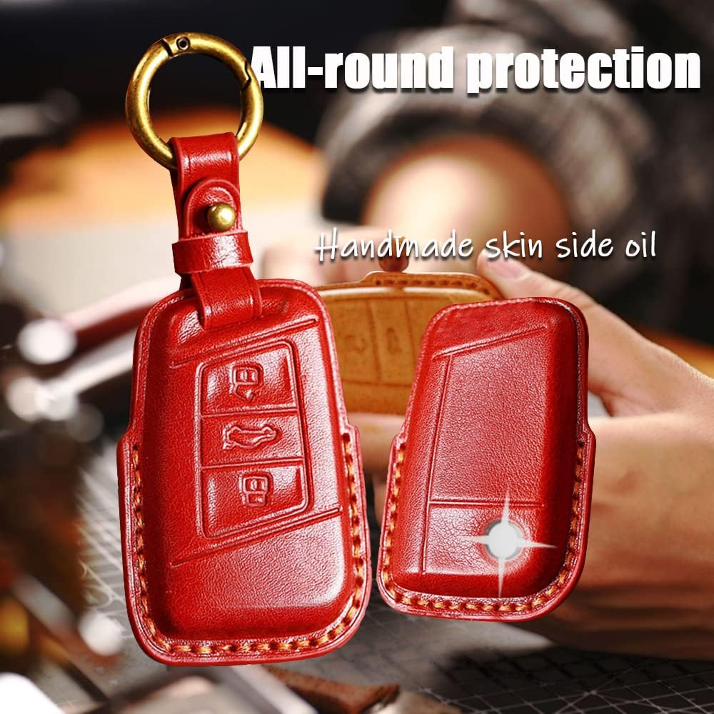 HIBEYO Key Case Cover for for Volkwagen VW Passat Alltrack B8 Golf Jetta Skoda Superb A7 Kodiaq Alltrack 3 Buttons Car Key - Brown image number 6
