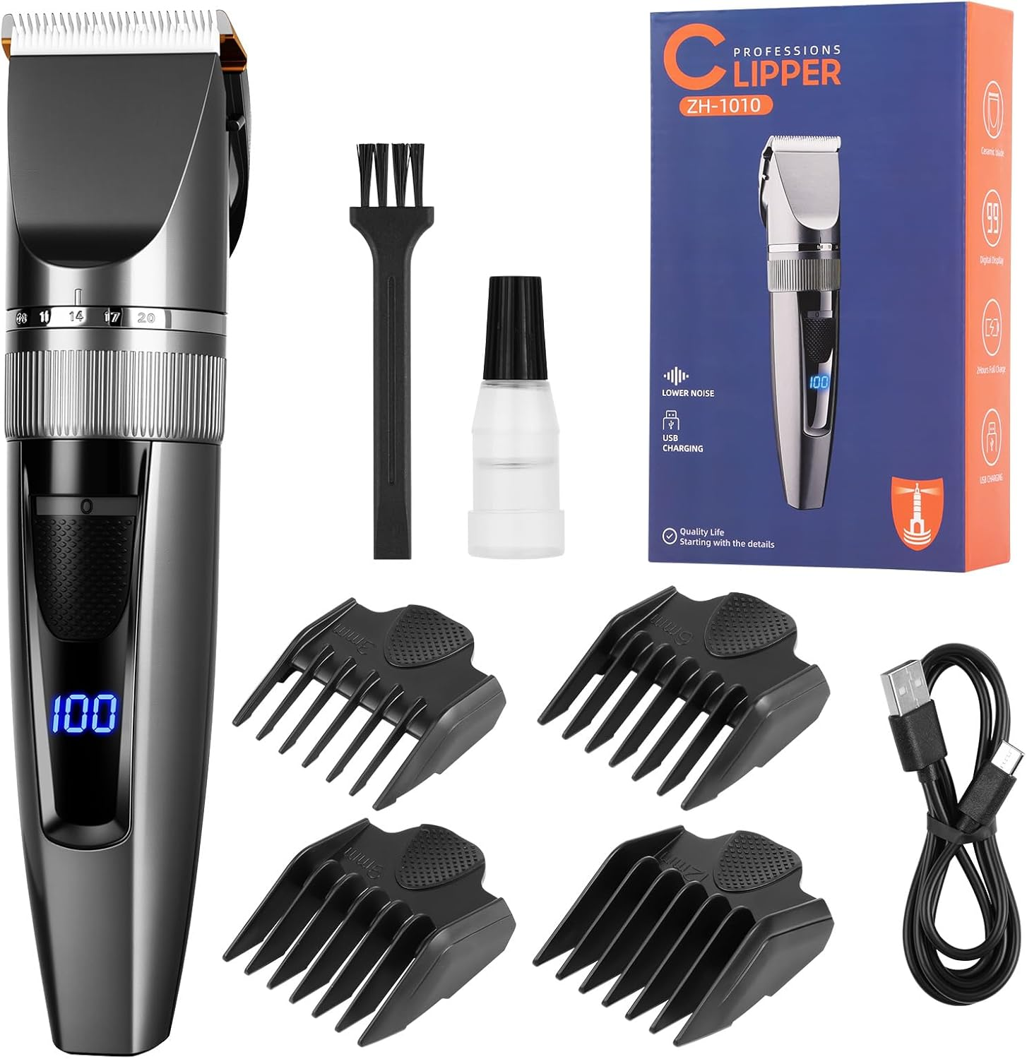 AYBUY Men'S Hair Trimmer, Beard Trimmer, Electric Razor with Battery Indicator, Rechargeable Hair Cutting Set for Hair/Beard image number 4