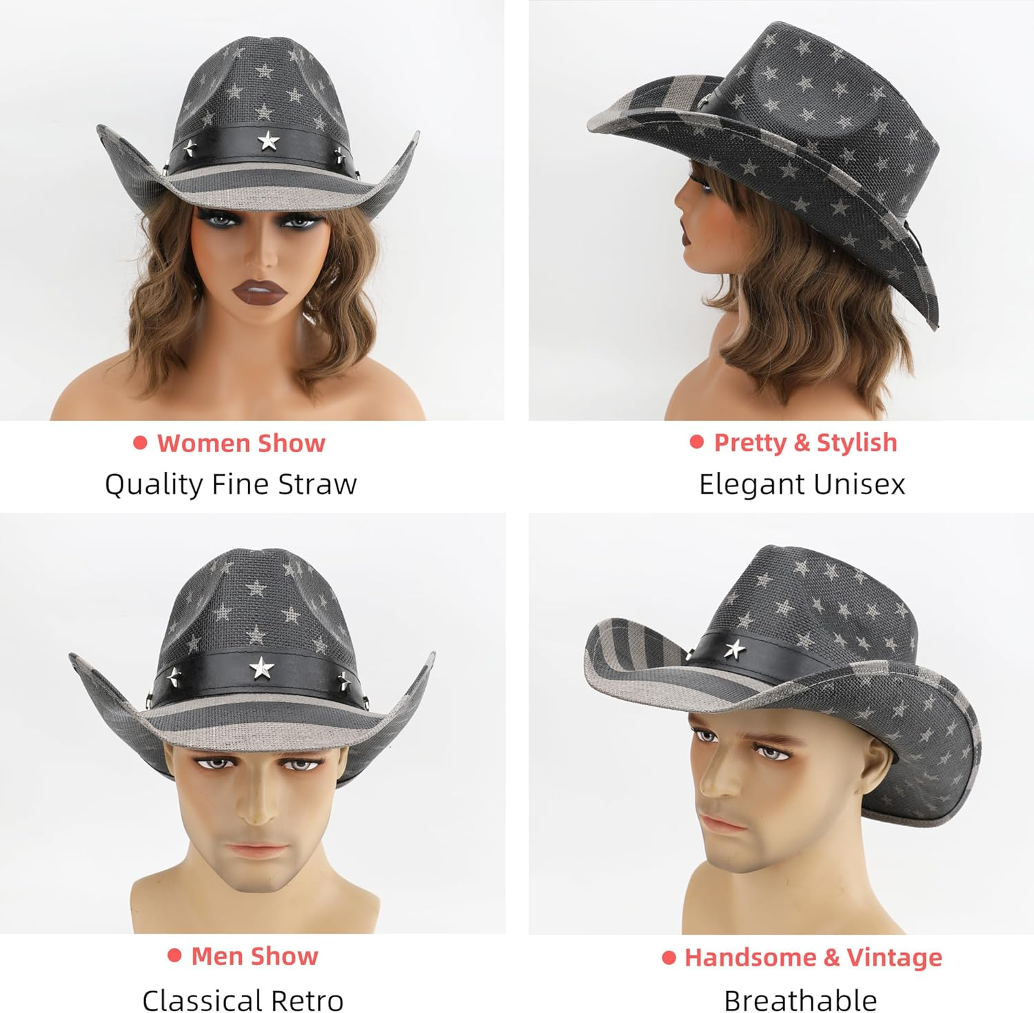 Unisex American Flag Cowboy Hat USA Falg Patriotic 4Th of July Parade Western Cowgirl Hat - Brown image number 4