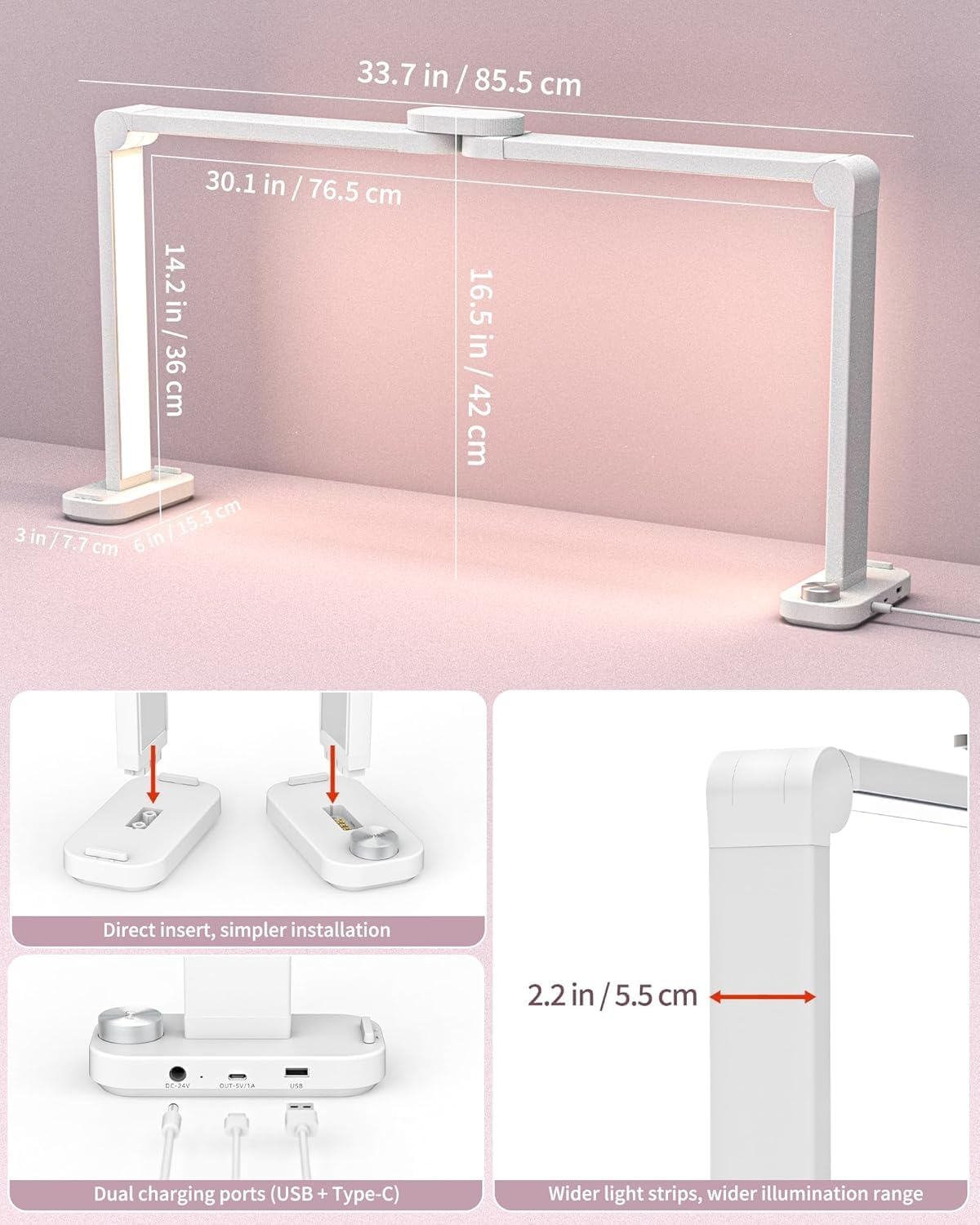 Foldable Nail Lamp for Desk Large Wide Half Moon Light with with 3 Modes 3000-6500K LED - No Glare Craft Desk Light for Manicure Lash Task for Esthetician 33.5'' image number 1