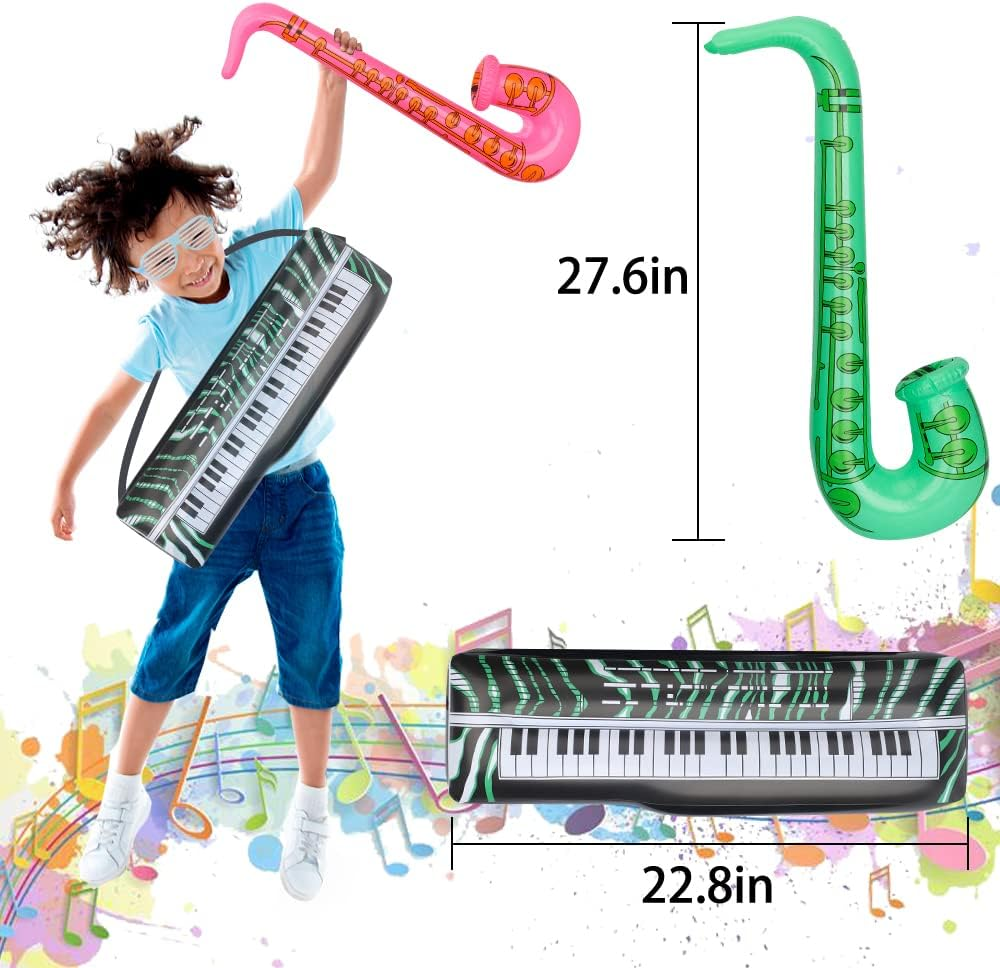 LNCOJOLM Inflatable Musical Instrument Props, 10Pcs: Guitars, Saxophones, Microphones, Boom Box, Glasses - Music Theme Balloons for Kids, Unisex - Children'S Party & Event Decoration image number 4