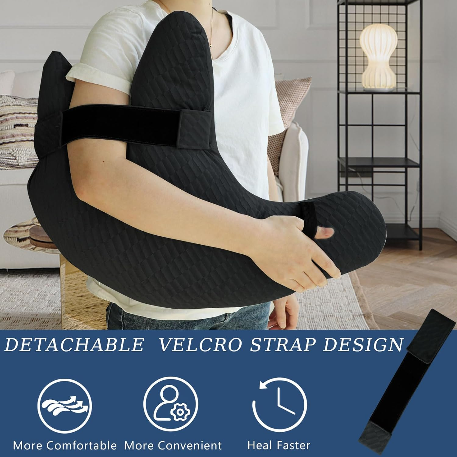 Shoulder Surgery Pillow, Shoulder Pillow for Shoulder Pain, Rotator Cuff Pillow, Arm Pillows for Adults after Surgery, Side Sleeper Pillow for Neck and Shoulder Pain Relief (Black with Strap) - Black With Strap image number 3
