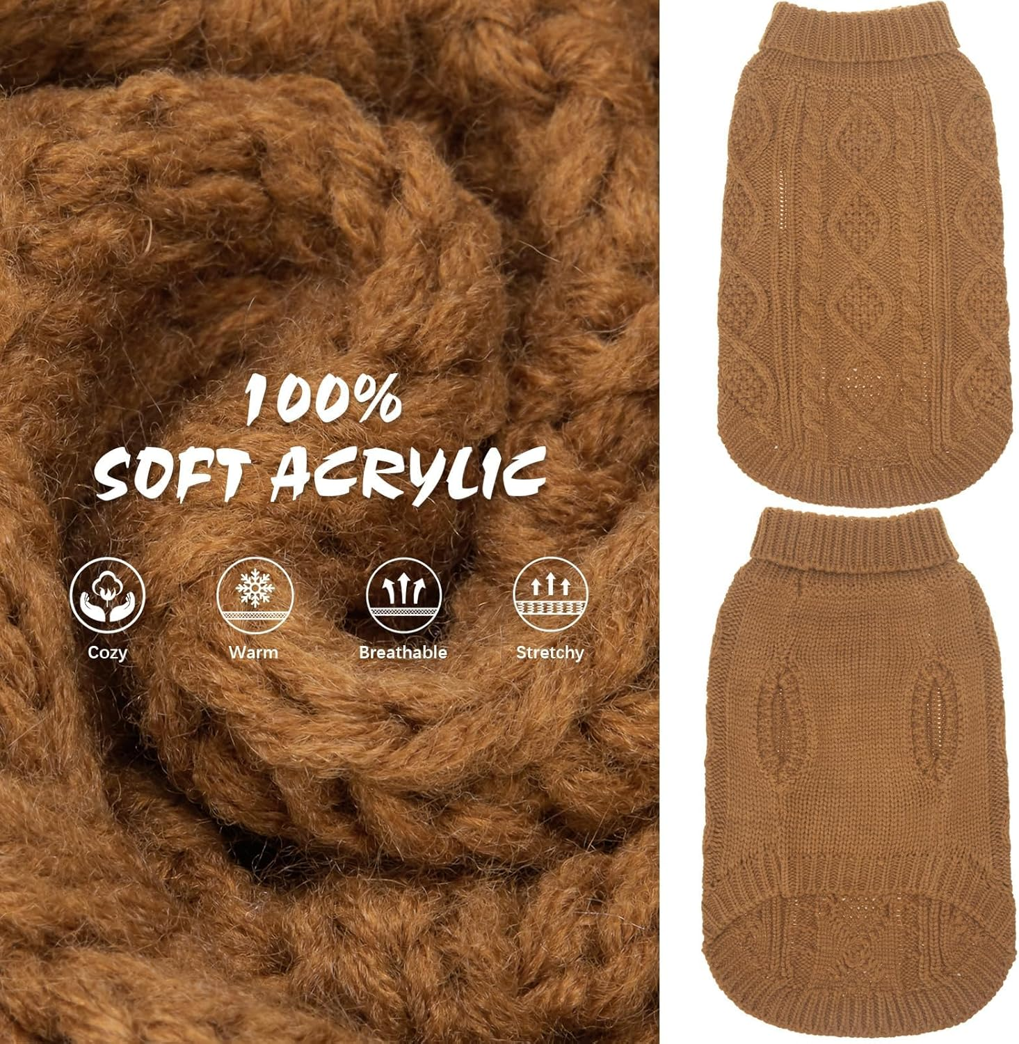 BINGPET Thermal Knitted Dog Sweater for Small Medium Large Dogs,Winter Dog Cat Coat Warm Sweartershirts Outfits,Classic Cable Knit Turtleneck Pullover Dog Jumper Coat Warm Sweartershirts image number 5