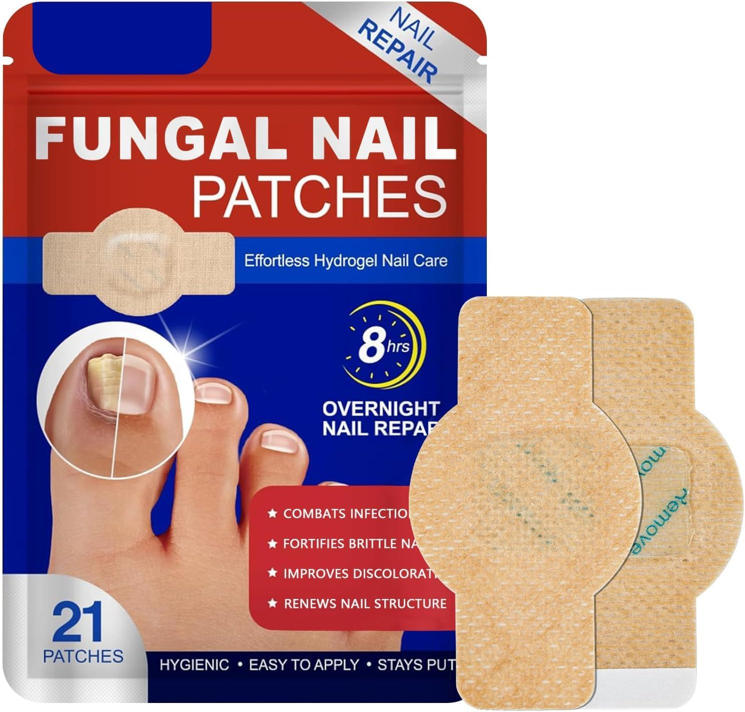 21PCS Fungal Nail Patches, Toenail Fungus Care, Nail Repair for Damaged Nails, Nighttime 8-Hour Nail Support for Damaged & Discoloured Toenails (A) image number 4
