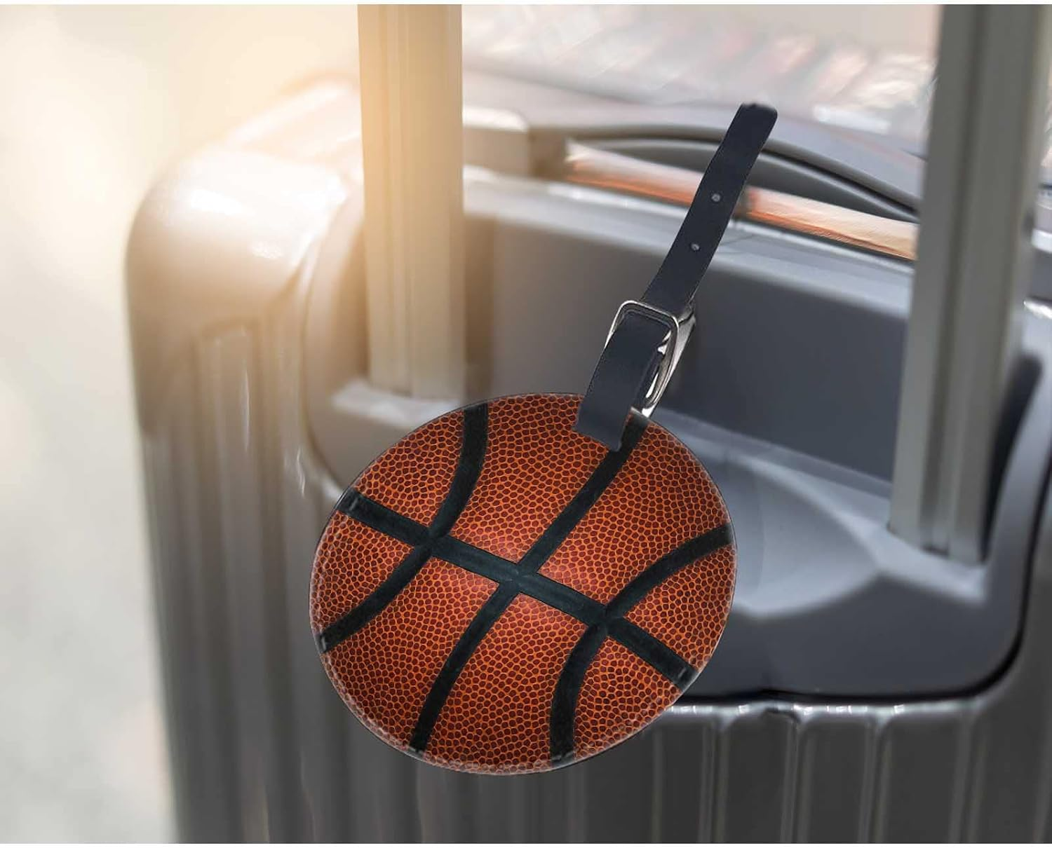 TKS MITLAN Basketball Luggage Tag for Suitcases Game Leather Texture Spot Sport Red Black Color Team Popular Art Cool Ball PU Leather Bag Travel Suitcase ID Identifier round Baggage Tags (1 Pack) - Multi149 image number 3