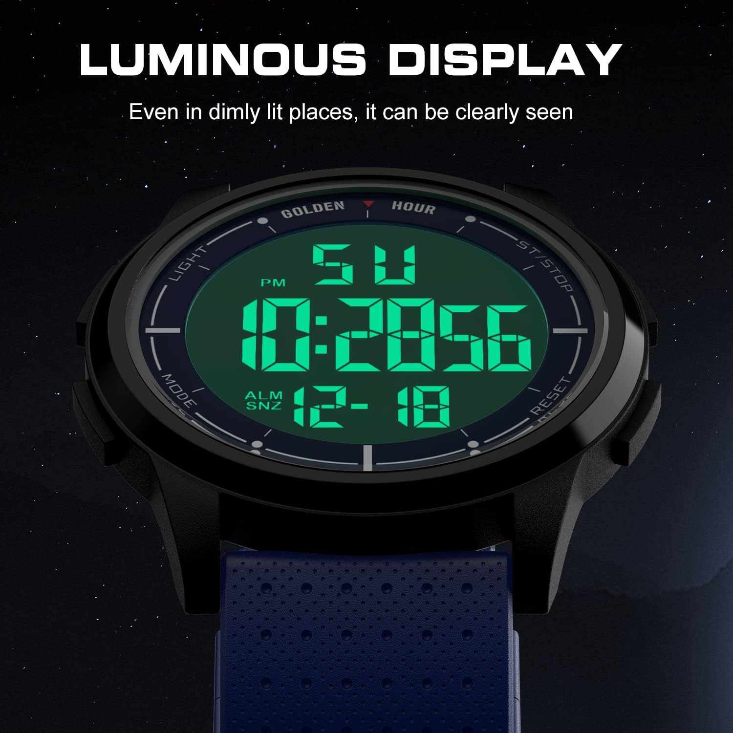 GOLDEN HOUR Ultra-Thin Minimalist Sports Waterproof Digital Watches Men with Wide-Angle Display Rubber Strap Wrist Watch for Men Women image number 1