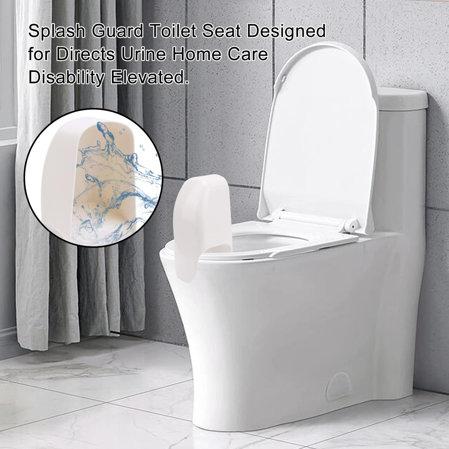 Splash Guard Toilet Seat Design for Directs Urine Home Care Disability Elevated Fits Most Seats - Measures 14.0 X 6.0 4.0 Inches White (MSGD1464)