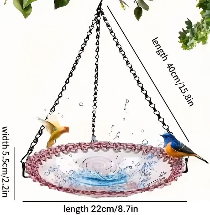 AIMALL Hanging Bird Bath & Feeder, Glass Bowl with Metal Chain, Outdoor Bird Water Feeder for Balcony, Garden, and Fence, Decorative Hanging Bird Tub image number 2
