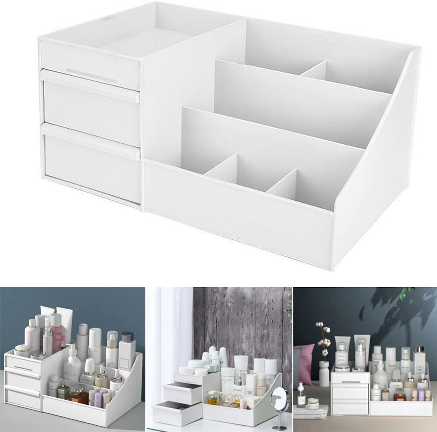 Yotsuba Clarity Cosmetic Organizer with 2 Drawers - Clear Makeup Organizer & Skincare Organizer for Bathroom & Desktop, Multifunctional Jewelry and Cosmetic Organizer Cabinet, White image number 4