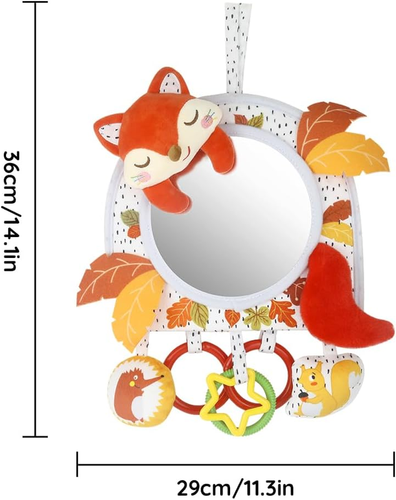 Baby Activity Hanging Toy with In-Sight Car Mirror, Adjustable for Car Seats, Strollers, Cribs, and Tummy Time, with Rattles, Crinkle Sounds, and Animal Design (Fox) image number 2