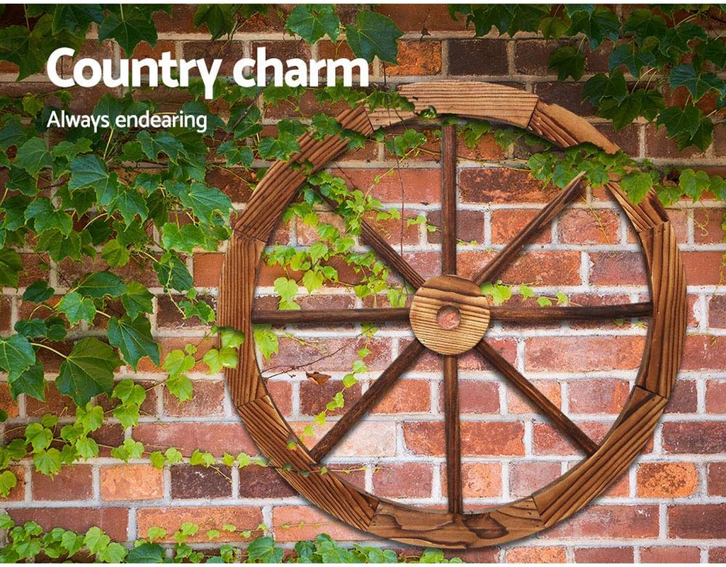 Gardeon Garden Ornaments, Set of 2 Fir Wood Gardening Decorations Vintage Decor Wooden Wagon Wheel Home Indoor Outdoor Yard Setting Decoration, Durable Rustic Charm image number 2