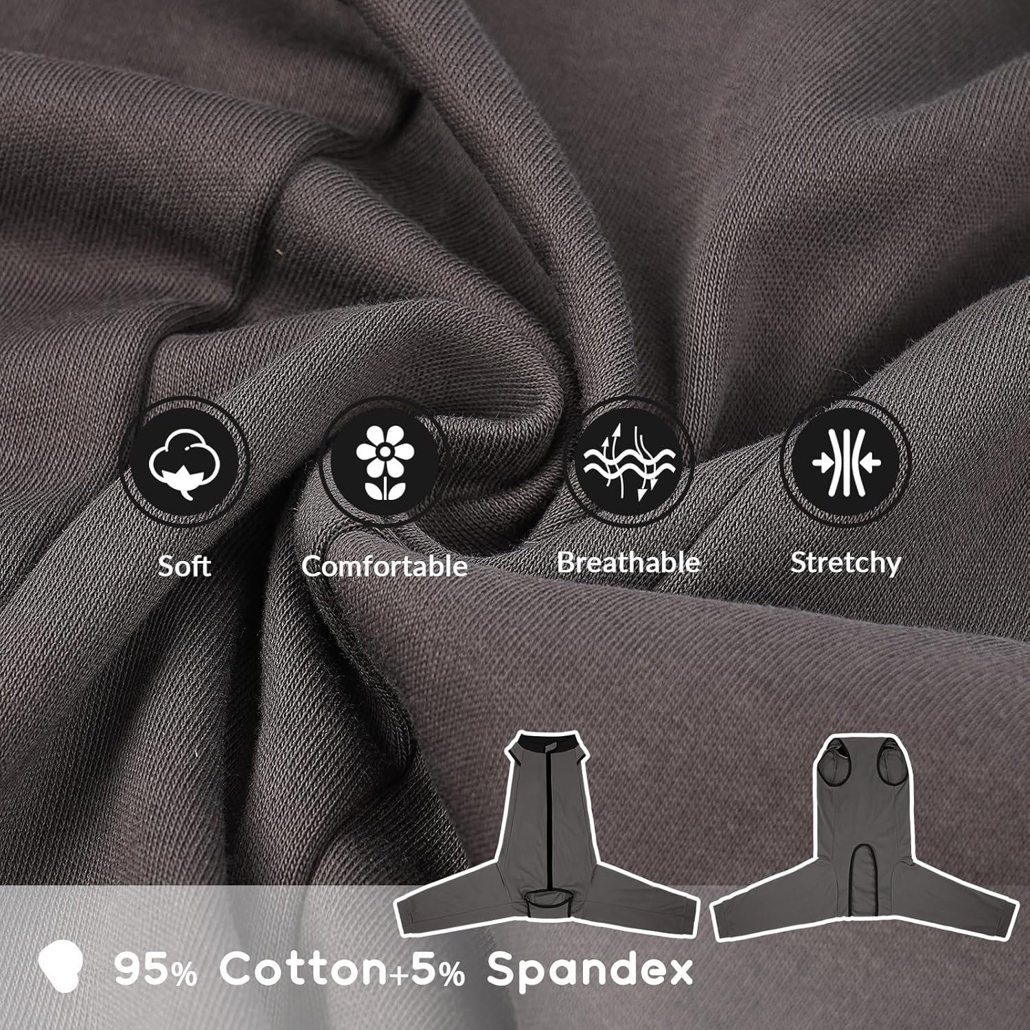 PUMYPOREITY Dog Bodysuit after Op, Dog Bodysuit after Castration Male Elbow Bandage Rear Legs Op Suit Medical Pet Shirt Knee Support Rear Leg (Grey, S) image number 3