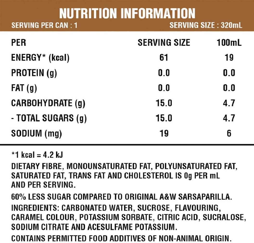 A&W Sarsaparilla Root Beer Drink 320Ml 12 Pack