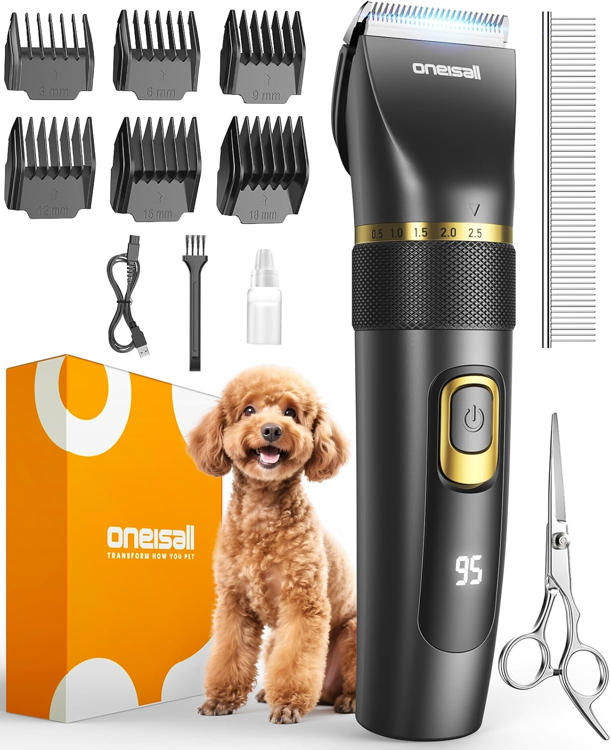 Oneisall Quiet Dog Clippers Upgrade Pro, Professional Clippers Dog Cat 2000 Mah Rechargeable, IPX7 Waterproof Poodle Clippers for Grooming at Home