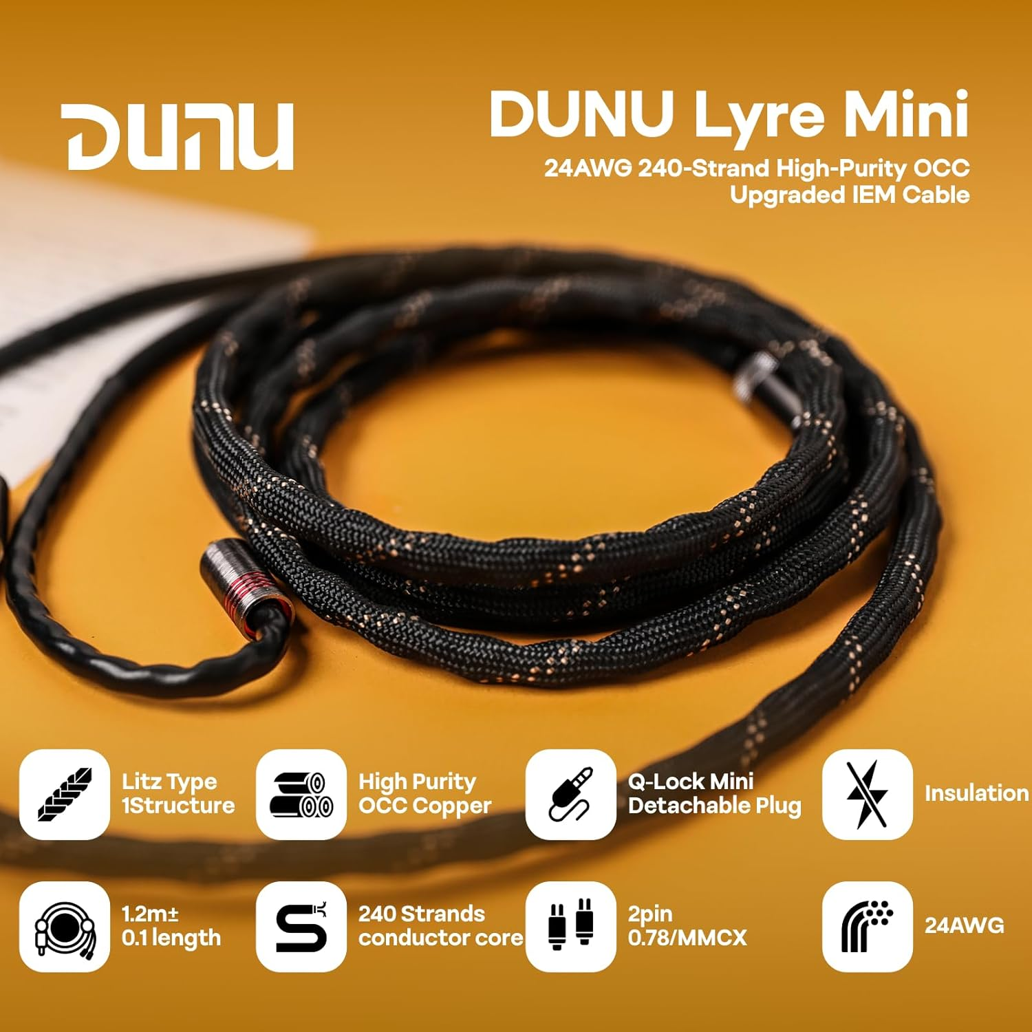 Linsoul DUNU Lyre Mini 24AWG 240-Strand High-Purity OCC Upgraded Hifi Audio Earphone Cable with Q-Lock Mini Plug System for Audiophile Musician (MMCX) image number 6