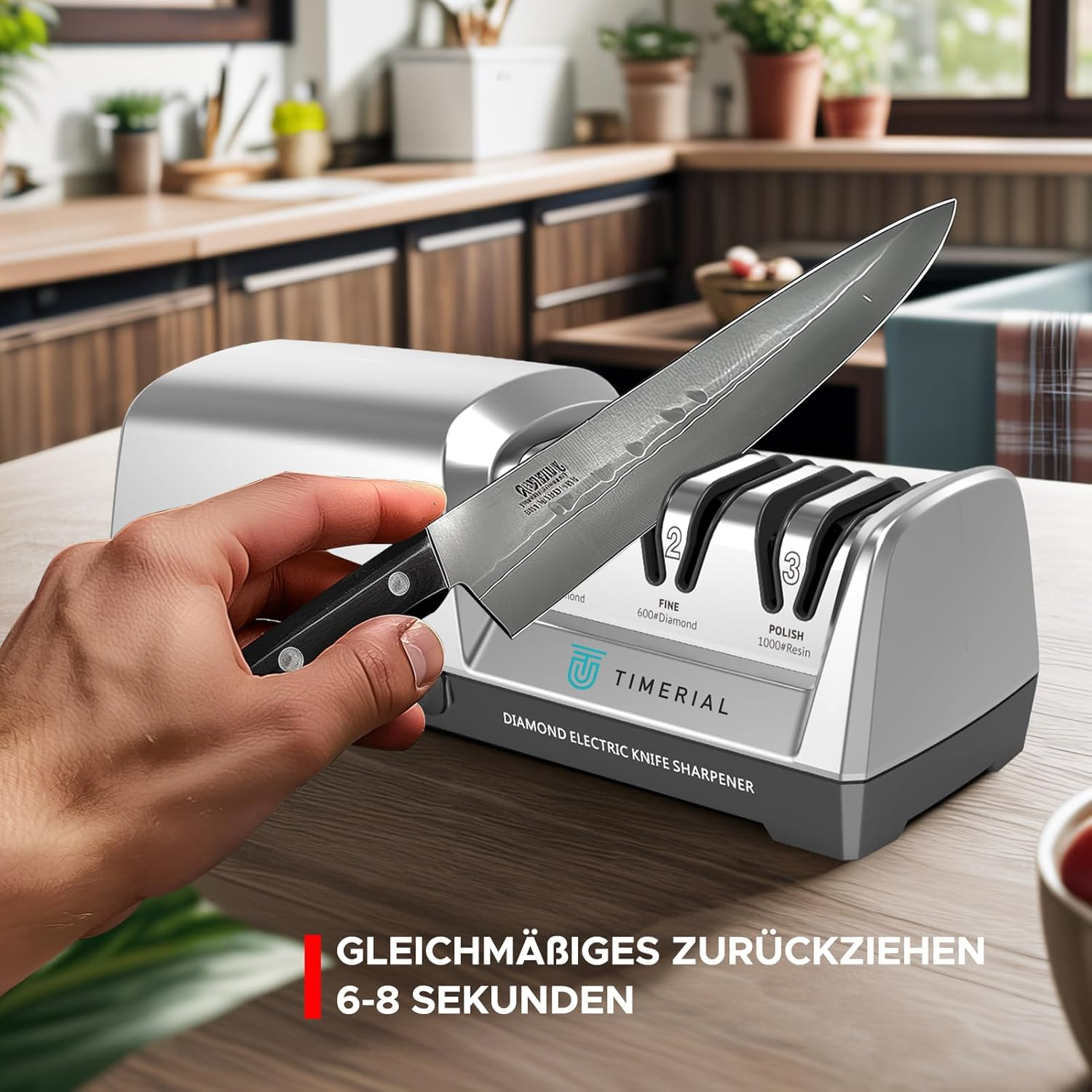 TIMERIAL Electric Knife Sharpener 3-Stage Diamond Grinding Disc 15&deg; Precision Angle Guide for Sharpening and Polishing Kitchen Knives Made of Steel, 120 Grit and 600 Grit and 1000 Grit image number 5