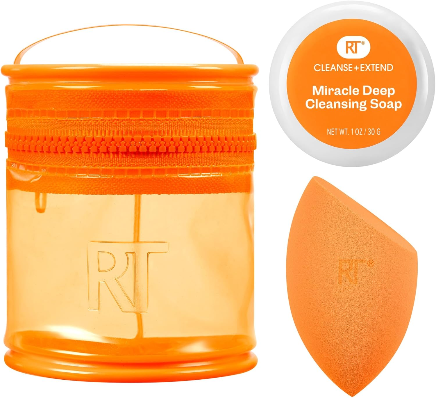 Real Techniques Miracle Blend + Cleanse 3 Piece Set, Makeup Sponge for Blending Foundation & Solid Soap for Deep Cleaning Sponges, Includes Travel Storage Tote, Cruelty-Free, & Latex-Free image number 4