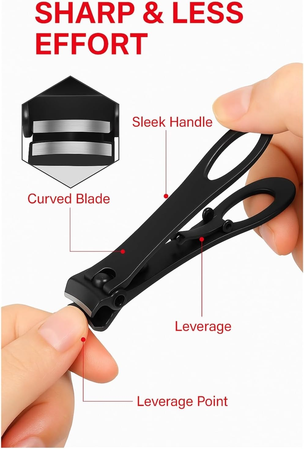 Nail Clippers for Seniors, Wide Jaw Fingernail & Angled Head Toenail Clippers for Thick Nails, Professional German Stainless Steel Heavy Duty Nail Cutter Set for Men, Women & Pregnant, Black image number 4