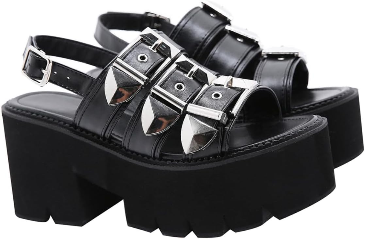 Summer Thick-Soled Open Toe Sandals for Women Chic Black Platform Shoes with Unique Design and Comfortable Stylish Summer Footwear