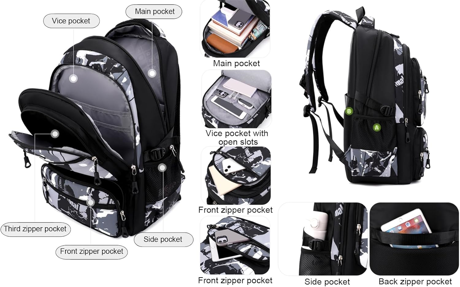 Sellerfun Men Teens Middle School Graffiti Backpack High School Laptop Daypack College Bag image number 1