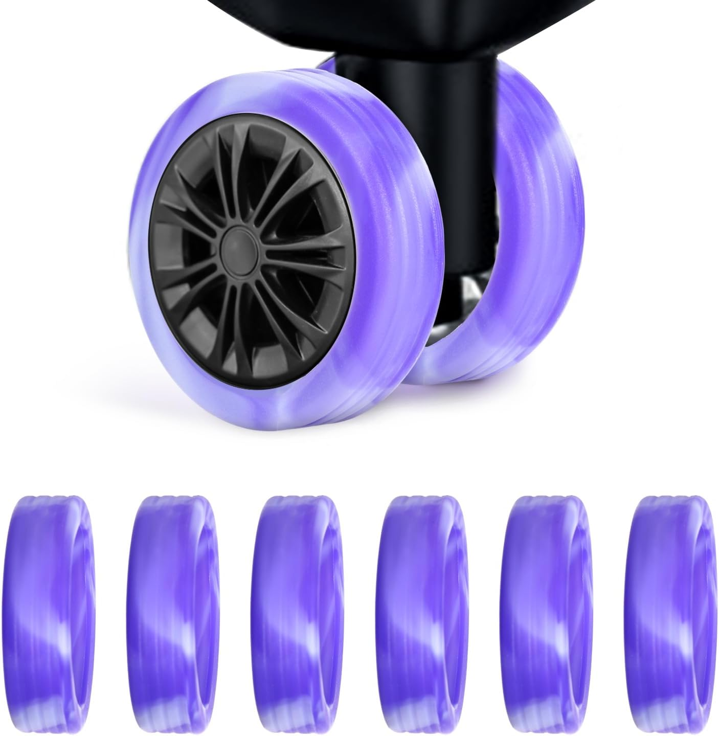 8Pcs Luggage Wheel Covers 4.2X1.5Cm Silicone Luggage Wheel Protector Wheel Covers Accessories Noise Proof for Most 8-Spinner Wheels Suitcase, Blue + Light Blue, 4,2X1,6Cm